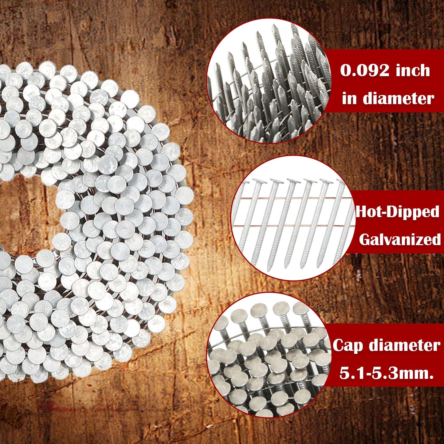 findmall 1-1/2 Inch 3600 Count Siding Nails 15-Degree Wire Collated Coil Full Round Head Hot-Dipped Galvanized Siding Nails