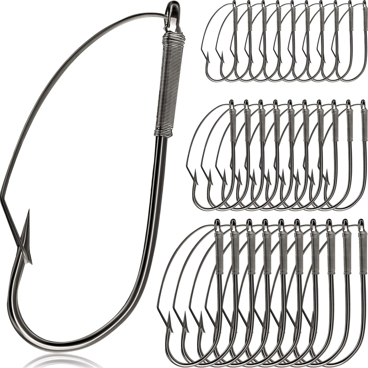 Sumind 50 Pcs Weedless Wacky Rig Hooks Bass Carbon Steel Fishing Hooks for Wacky Rigging Worm Lure Baits(1/0)