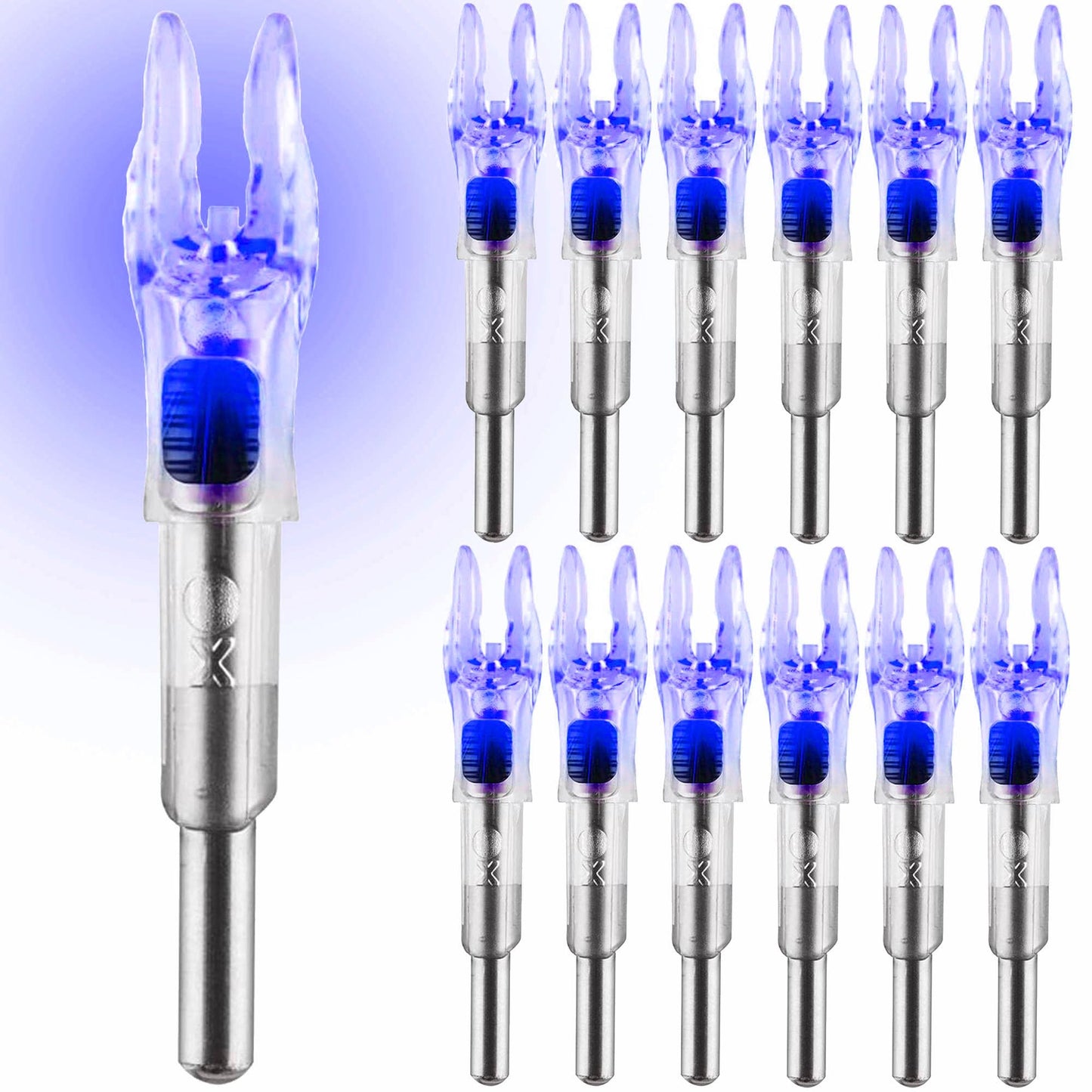 KEAUP 12 Pack X Lighted Nocks Universal Fit for Arrows with ID .204/.233/.244/.246 Light Up Nocks with ON/Off Switch for Archery Hunting