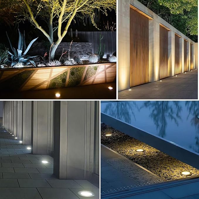6W Well Lights, Grated Top, 3000K, 12-24V AC/DC, Outdoor In-ground Lights with Wire Connectors, IP65 Waterproof Low Voltage Lighting for Garden Fence Pathway Deck, ETL Certified, 12 Pack