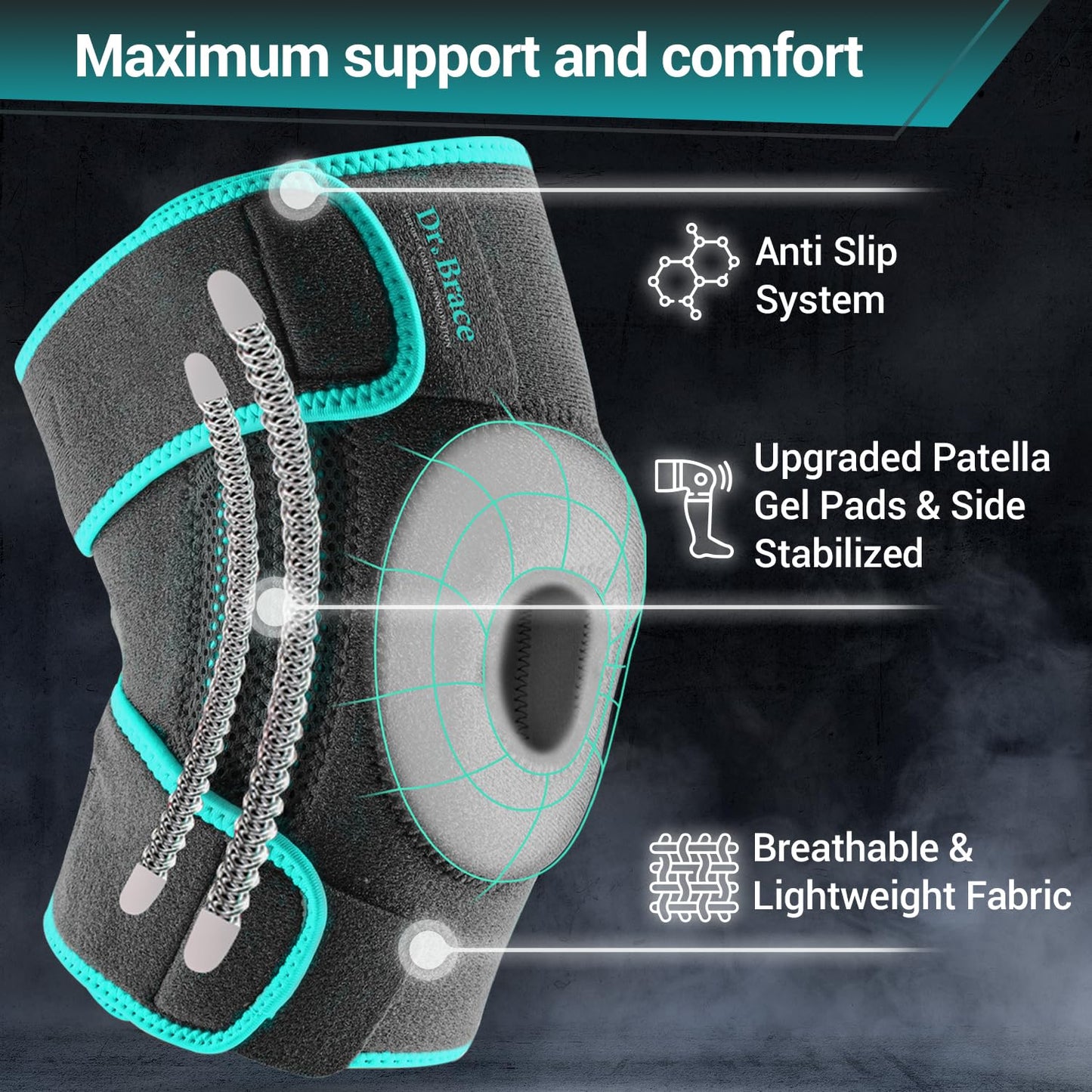 DR. BRACE ELITE Knee Brace with Side Stabilizers & Patella Gel Pads for Maximum Knee Pain Support and fast recovery for men and women-Please Check How To Size Video (Earth, Medium)