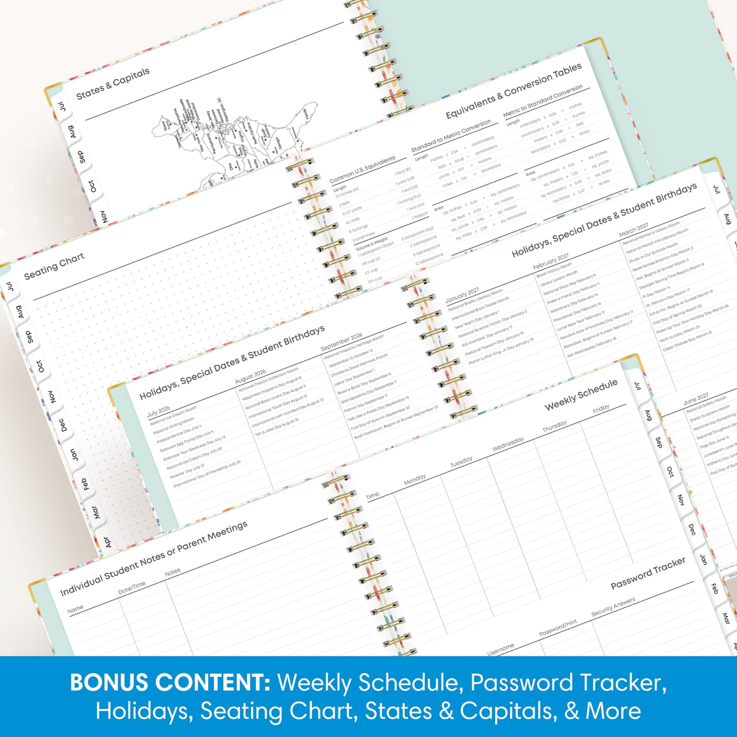 Blue Sky 2026-2027 Weekly and Monthly Academic Year Teacher Lesson Planner Calendar With Clipboard, July 2026 - June 2027, 8.5" x 11", Hard Cover, Wirebound, Laminated Tabs, Miah