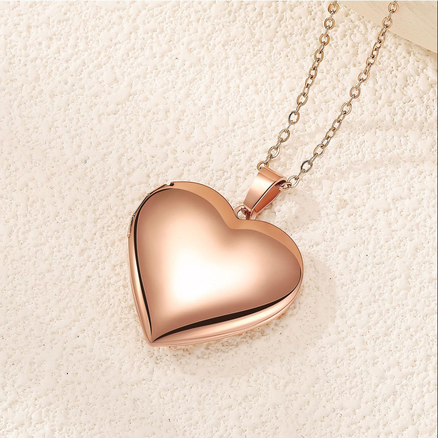 PHOCKSIN Rose Gold Heart Lockets Necklace for Girlfriend Locket Necklaces that Holds 2 Pictures Memorial Lockets for Women