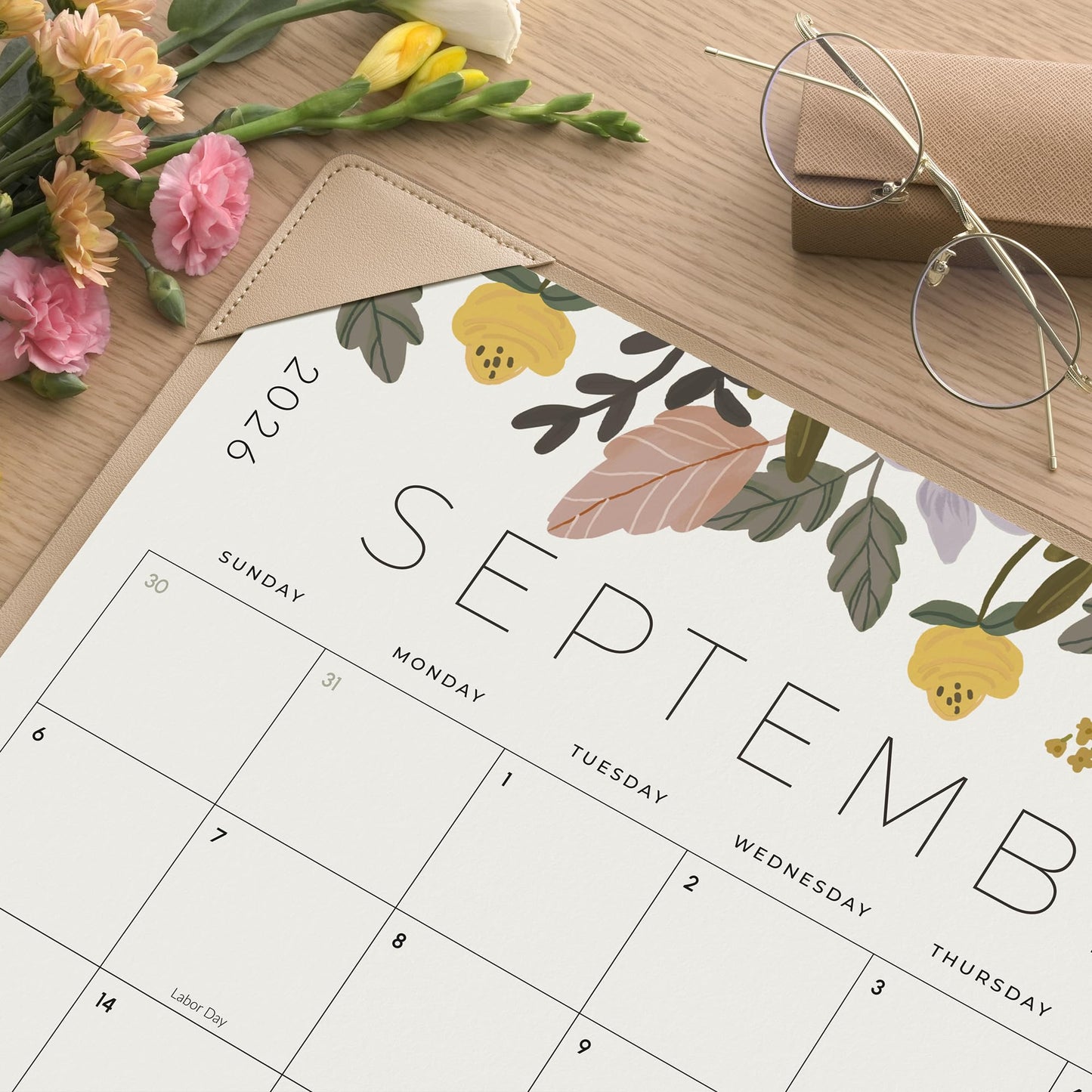 Desk Calendar 2026 with Desktop Mat, Cabbrix Large Desk Pad Calendar 22 x 17 Inch Runs From July 2026 to December 2027, Floral Design Calendar 2026 for Home School and Office (Apricot)