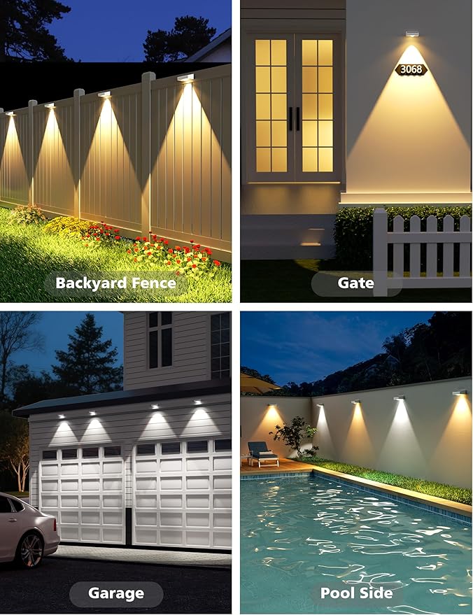 VOLISUN Solar Fence Lights, Fence Lights Solar Powered, IP65 Waterproof LED, 3 Color Temperatures Solar Light for Fence, Yard, Wall, Backyard (16 Pack, White)