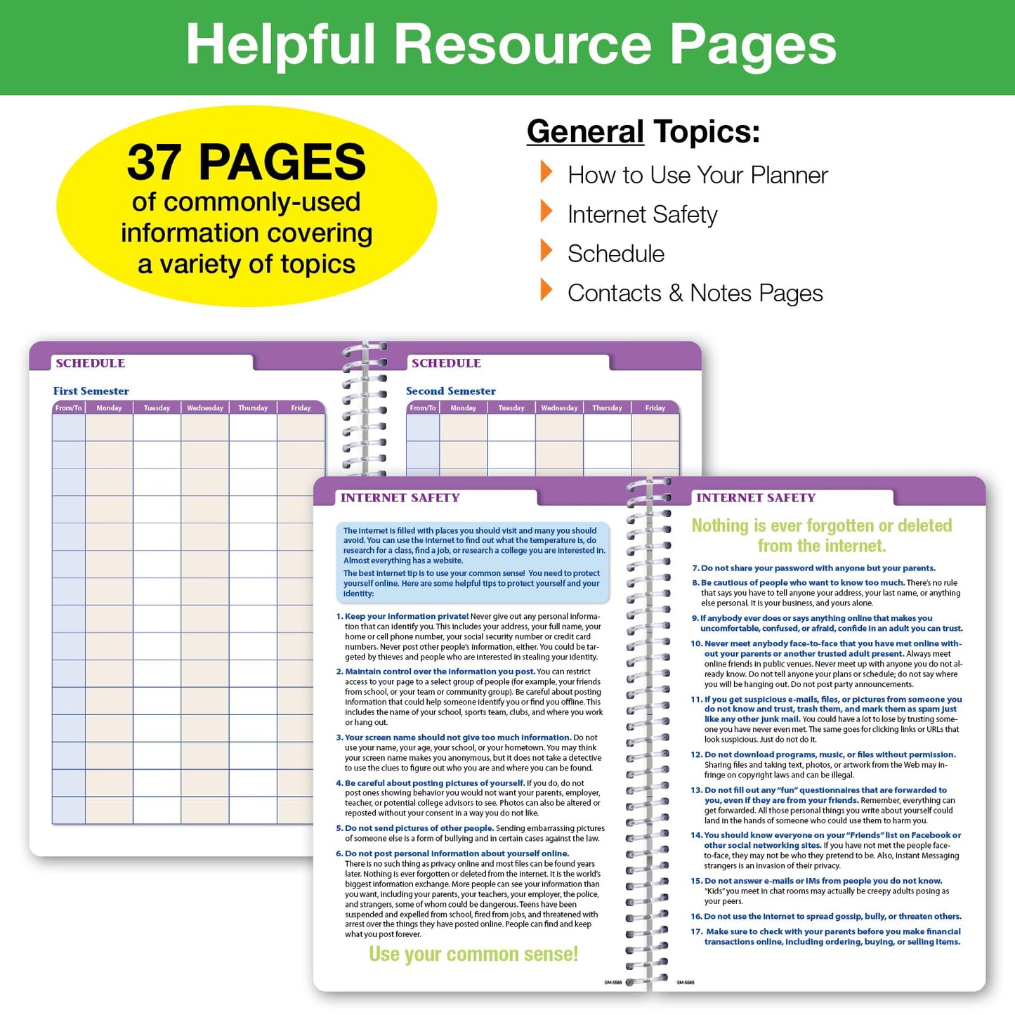 Global Datebooks 2026-2027 Middle & High School Student Planner 5.5" x 8.5" - Dated Weekly & Monthly Academic Planner w/Ruler/Bookmark & Stickers, For Homework, Matrix Style, Black Doodles
