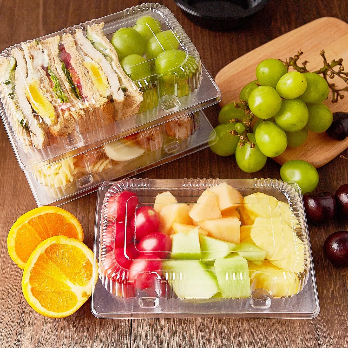 TOFLEN Disposable Sturdy Plastic Hinged Food Containers with Clear Lids (80 Pack) Clamshell Take Out Loaf Containers 7.2x4.7x3 Inches To Go Dessert Box Cake Slice Salad Pastry Sandwich Container
