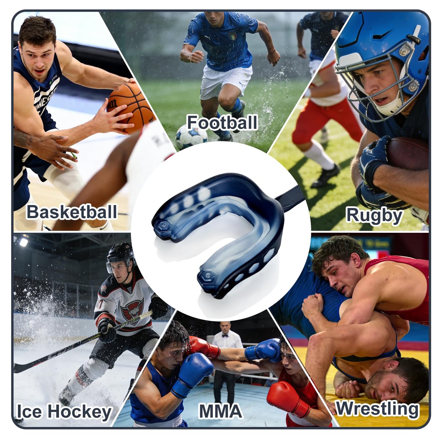 Shinseedl 2 Pack Youth Football Mouth Guard with Strap and Case, Adults Sports Mouthguard Mouth Pieces for Football, Boxing, Basketball, Rugby, Hockey, Lacrosse, MMA, Wrestling, Soccer (Youth)