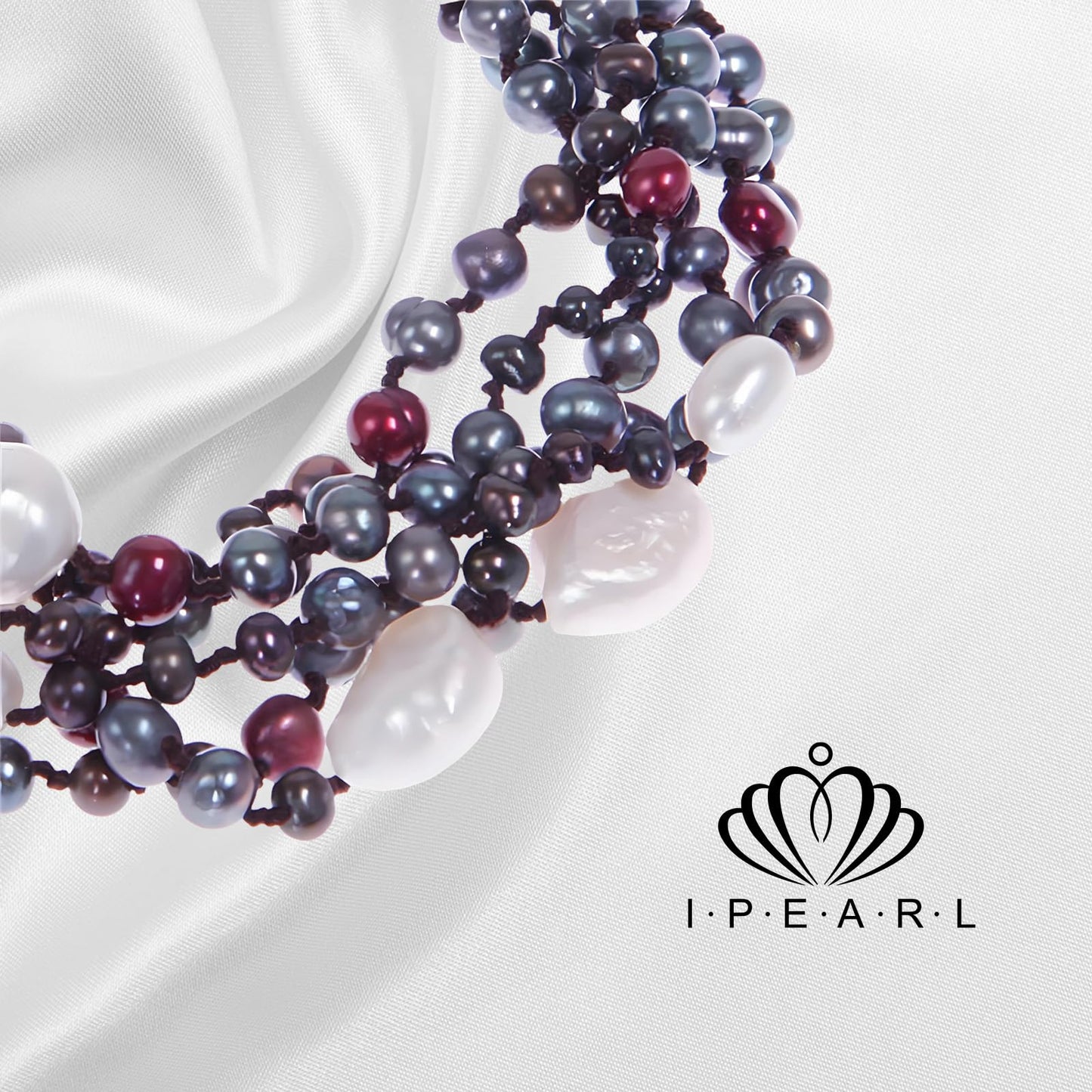 Elegant 24-inch Multicolor Pearl Necklace - Freshwater Pearl Necklace for Women Handcrafted Multi-Strand Rice Pearls with Sterling Silver Clasp Luxury Jewelry Gift