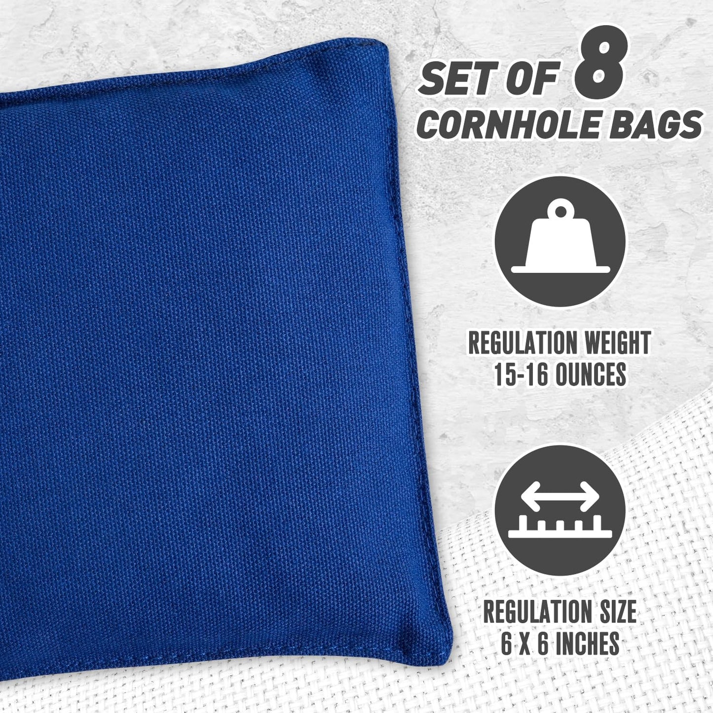 POTIVE Cornhole Bags Set of 8 Regulation Corn Hole Bean Bags for Cornhole Game, Professional Weather Resistant Corn Hole Bags with Tote Bag（Blue/Yellow）