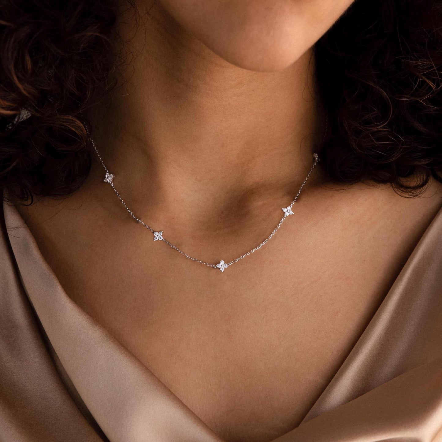 CUEZIY Dainty Silver Necklaces for Women Station Choker Cubic Zirconia Simulated Necklace Simple Cute Layering CZ Necklace Trendy Simple Jewelry Gifts
