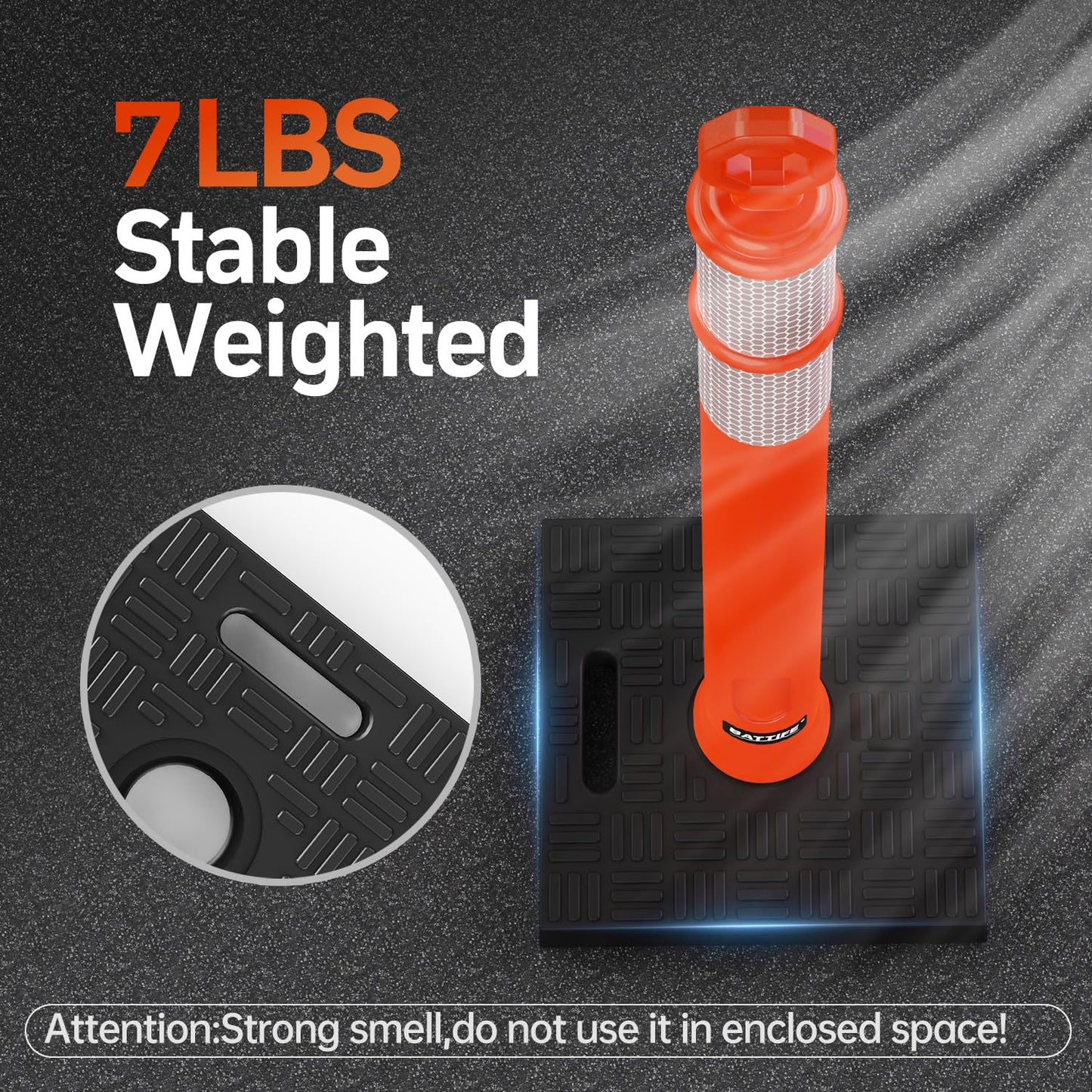BATTIFE 3 Pack 42 Inch Orange Traffic Delineator Posts with Reflective Collars and Base, Safety Cones for Construction Zones and Driving Practice