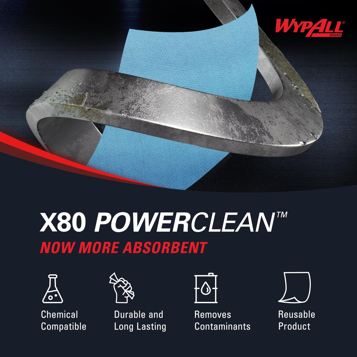 WypAll PowerClean X80 Cloths Heavy Duty Wipes (41041), Brag Box, Extended Use Towels, Blue (1 Pack of 152 Sheets, 152 Sheet Total)