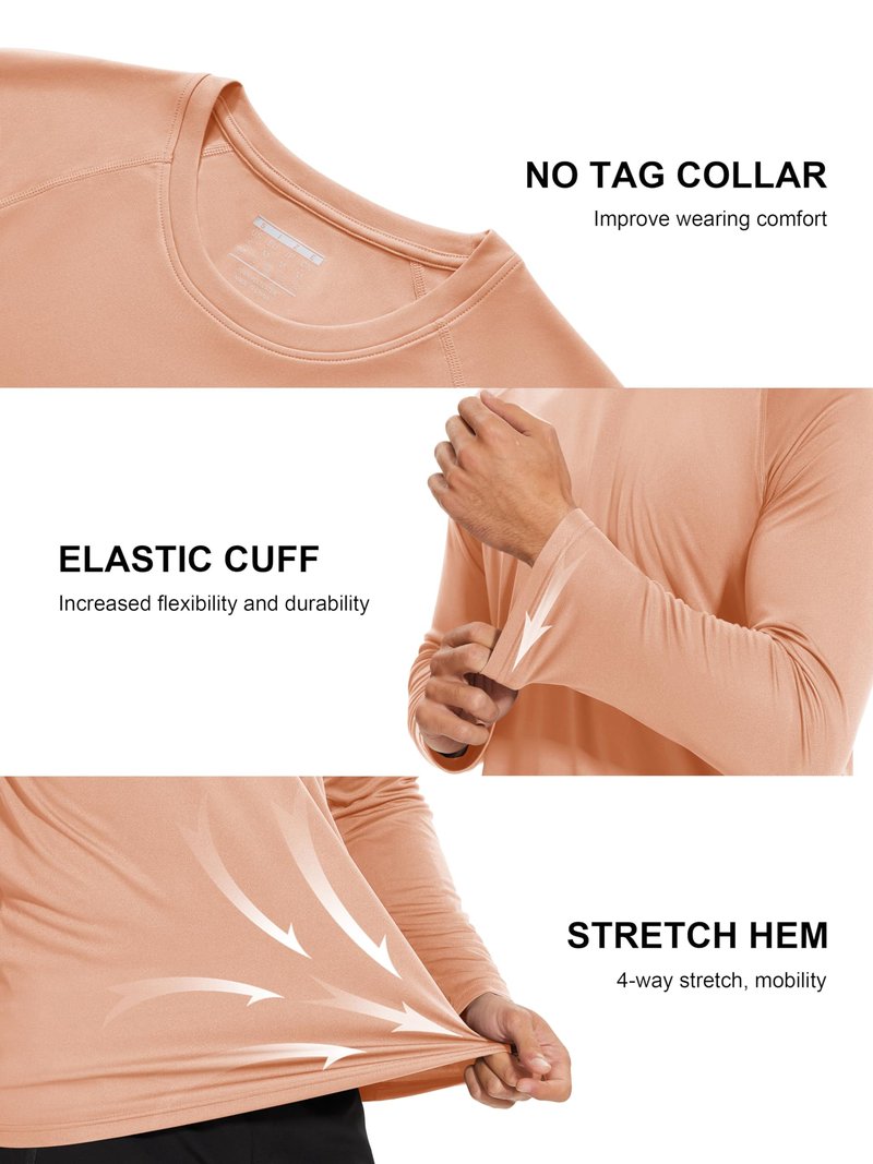 MAGCOMSEN Long Sleeve Shirts for Men Sun Protection UPF50 Athletic T-Shirt Fishing Shirts for Men Summer Apricot,3XL