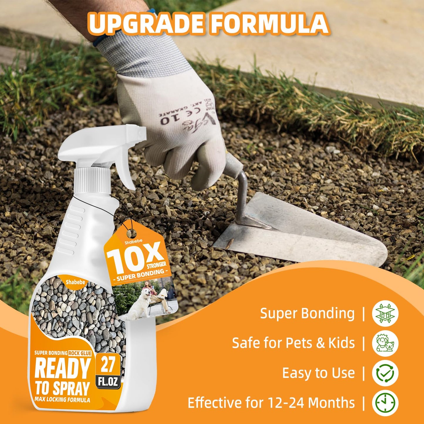 Shabebe Rock Glue for Landscaping with Sprayer 27oz, Ready-to-Use Mulch & Gravel Binder, Fast-Dry No Dilution, Weather-Resistant Spray Rock Glue for Garden Beds, Pea Gravel & Small Stone