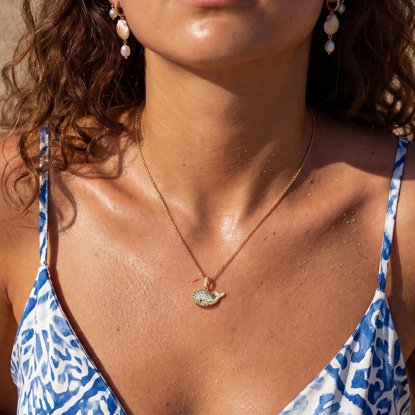 Dremmy Studios Dainty Necklace for Women 14K Gold Plated Whale Necklace Boho Summer Beach Coastal Pendnat Necklaces for Women Summer Jewelry Gift