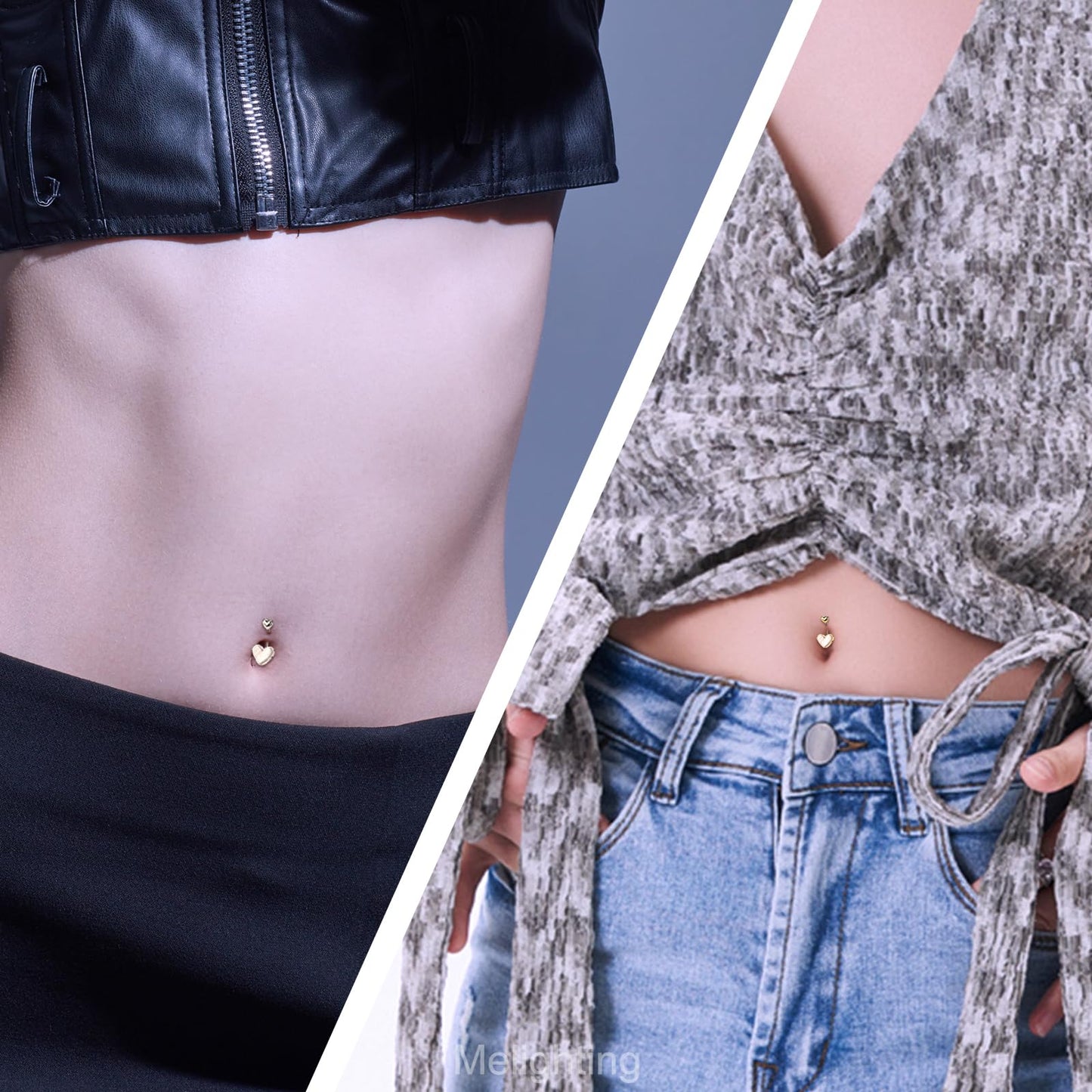Melighting Heart Belly Button Ring 14G Stainless Steel 316L Pink Belly Ring Belly Piercing Opal Gold Belly Piercing Jewelry Navel Ring For Women 10mm
