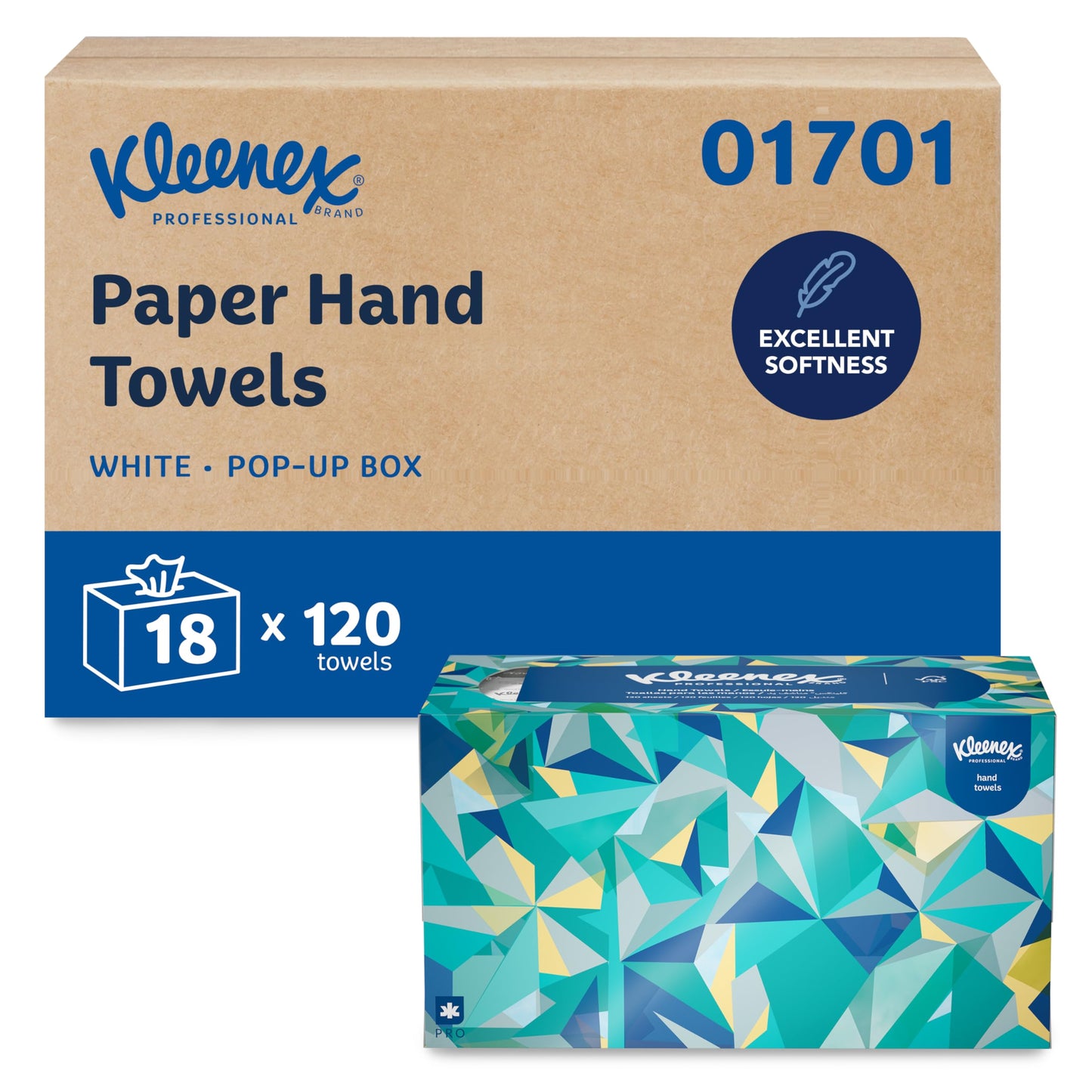 Kleenex Professional Paper Hand Towels, Bulk (01701), Premium Absorbency Pockets, Pop-Up Box, White (18 Boxes of 120 Sheets, 2,160 Sheet Total)