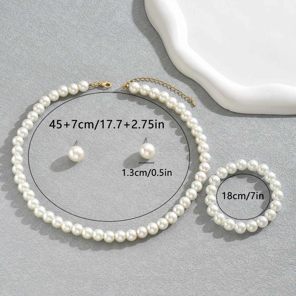 CSIYANJRY99 Pearl Necklace & Earring Set - Faux Pearl Prom Jewelry: Imitation Beaded Pearl Bracelet & Stud Earrings (WhitePearl)