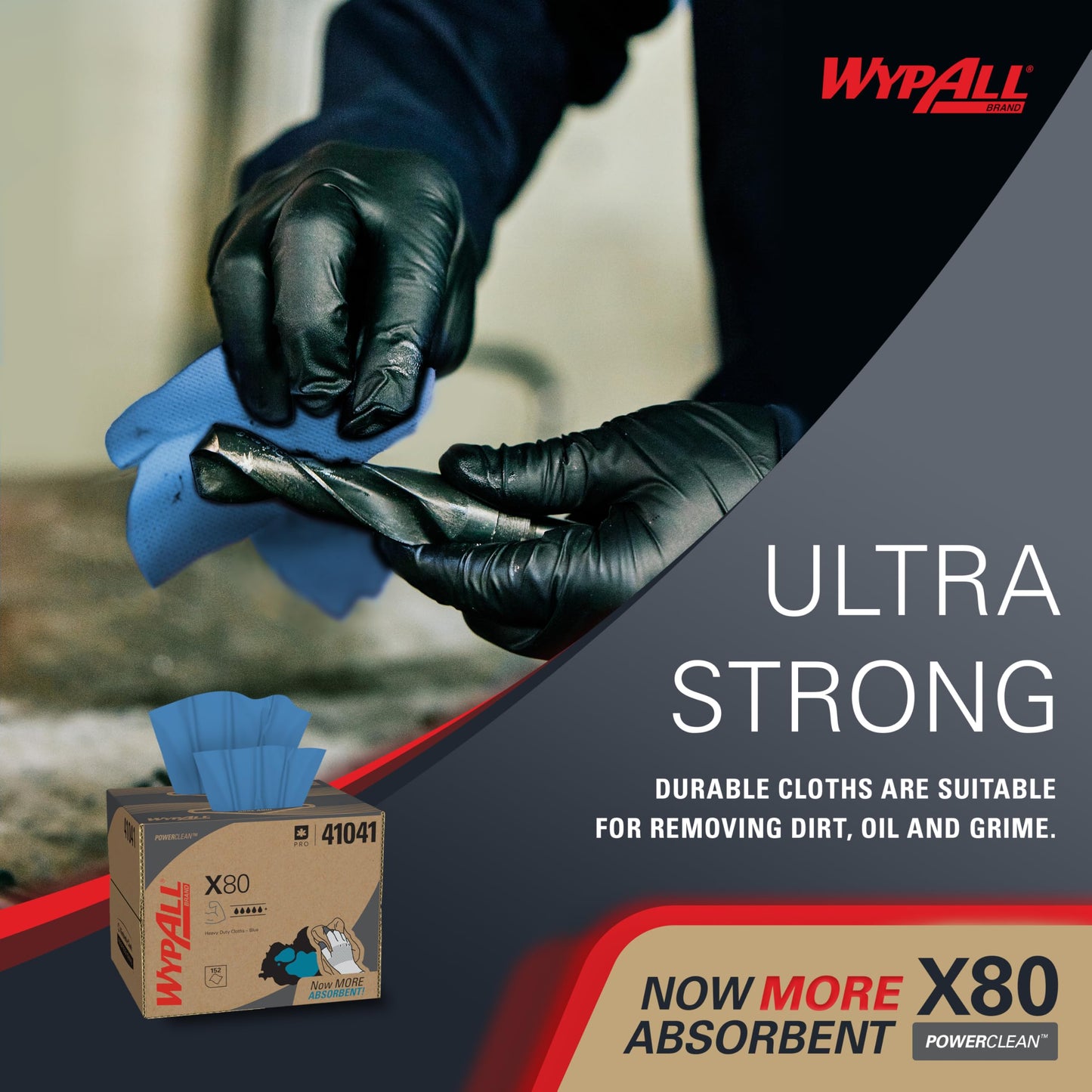 WypAll PowerClean X80 Cloths Heavy Duty Wipes (41041), Brag Box, Extended Use Towels, Blue (1 Pack of 152 Sheets, 152 Sheet Total)