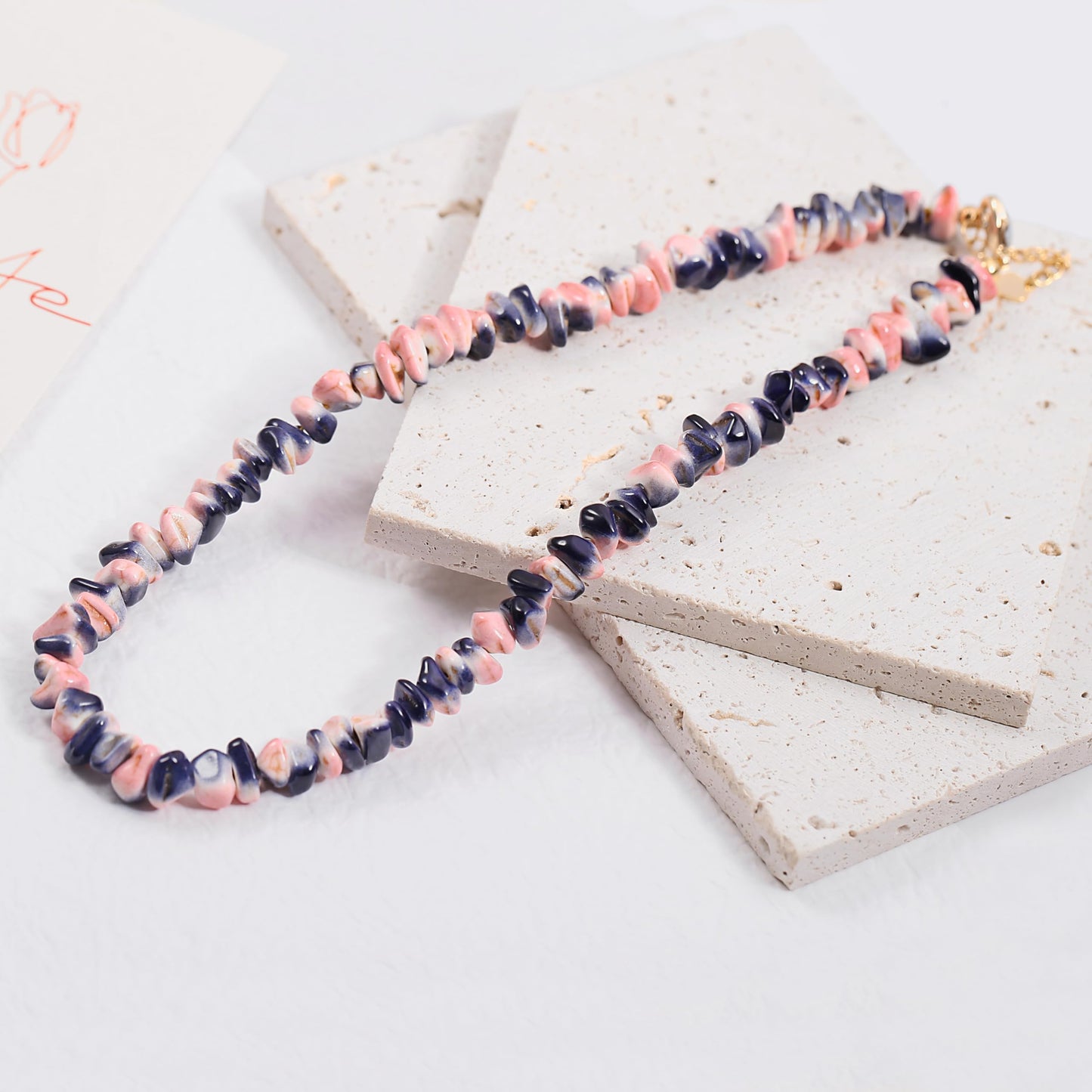 POTESSA Turquoise Choker Irregular Pink and Blue Necklace White Turquoise Adjustable Handmade Jewelry For Women