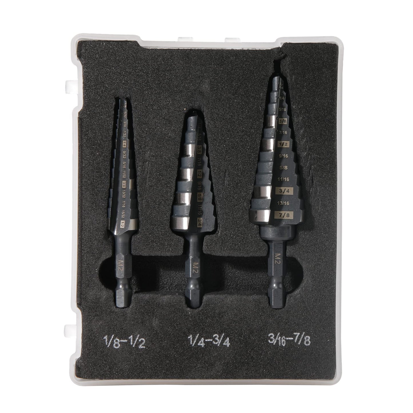 Jerax tools M2 HSS Quick Change 1/2", 3/4" & 7/8" Step Drill Bit Set Double Fluted Drill Bits for Hole Drilling in Stainless Steel, Copper, Aluminum, Wood, Plastic