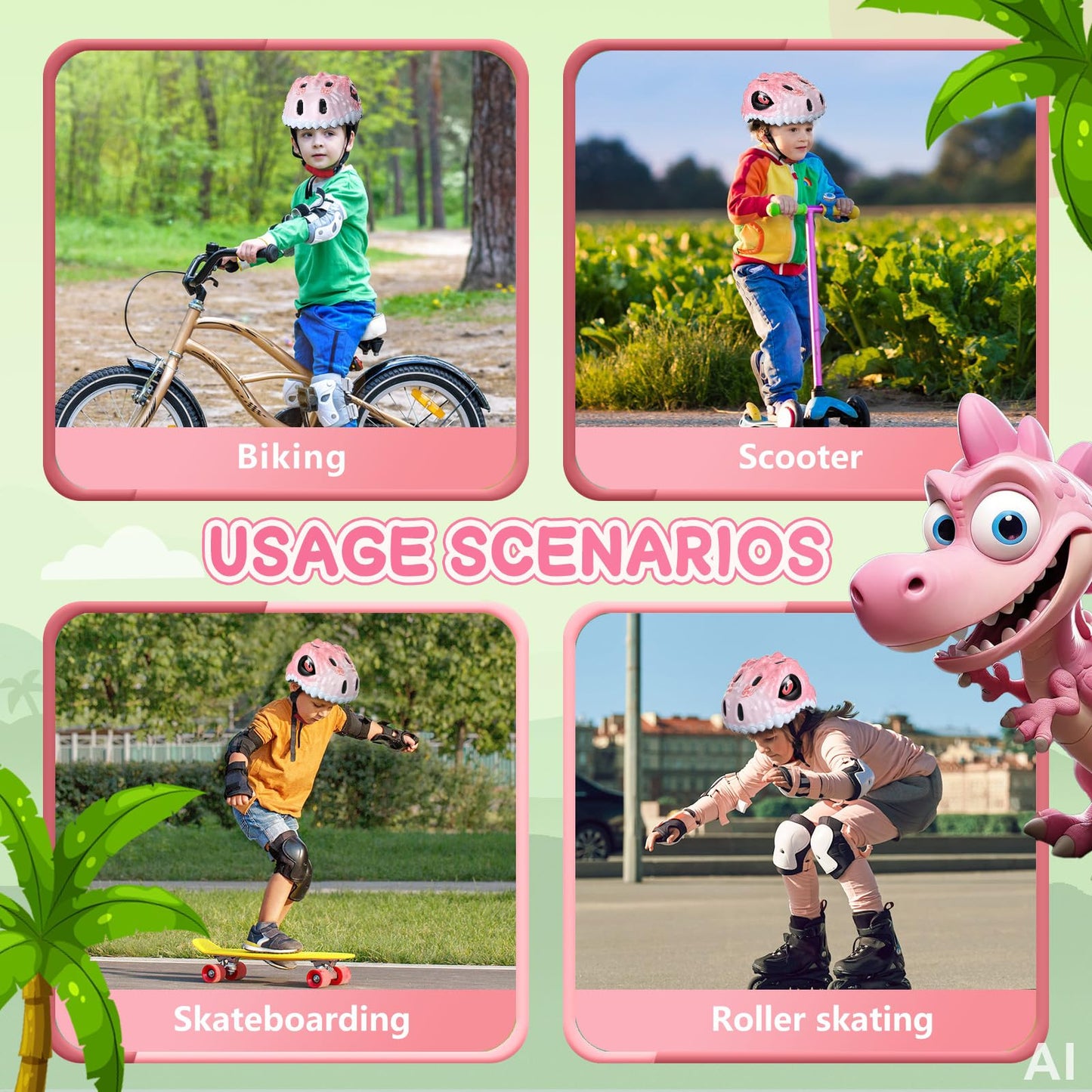 Safuty1st Toddler/Kids Bike Helmet Set for Boys Girls 3D Adjustable Kids Helmet Multi-Sports Skateboard Scooter Cycling Roller Balance Bike