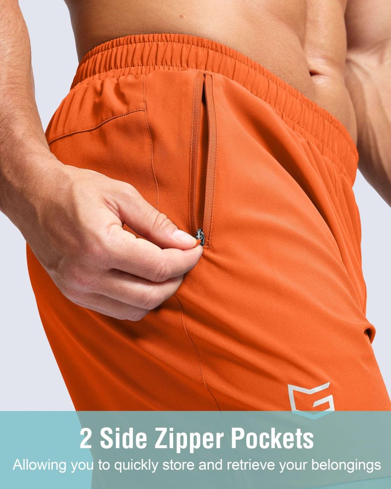 G Gradual Men's Athletic Running Shorts with Zipper Pockets Quick Dry 7"/ 5"/ 9" Workout Gym Shorts for Basketball Hiking(Orange,7L)