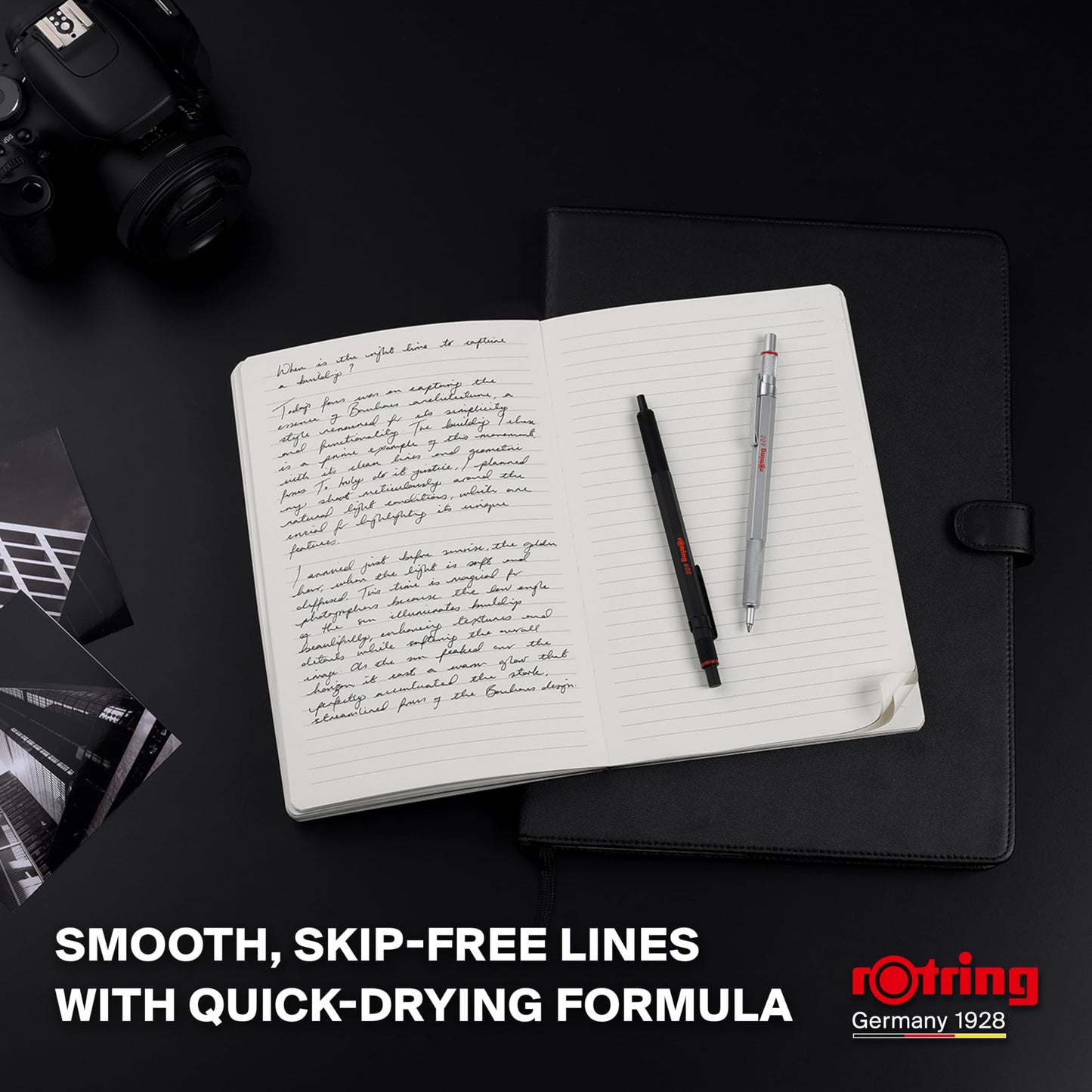 rOtring 600 Gel Pen, Black Metal Body Pen, Black Ink, 0.55mm, Non-Slip Knurled Grip & Hexagonal Barrel, Refillable, 1 Count - Smooth Writing, Stationary, Desk Essentials