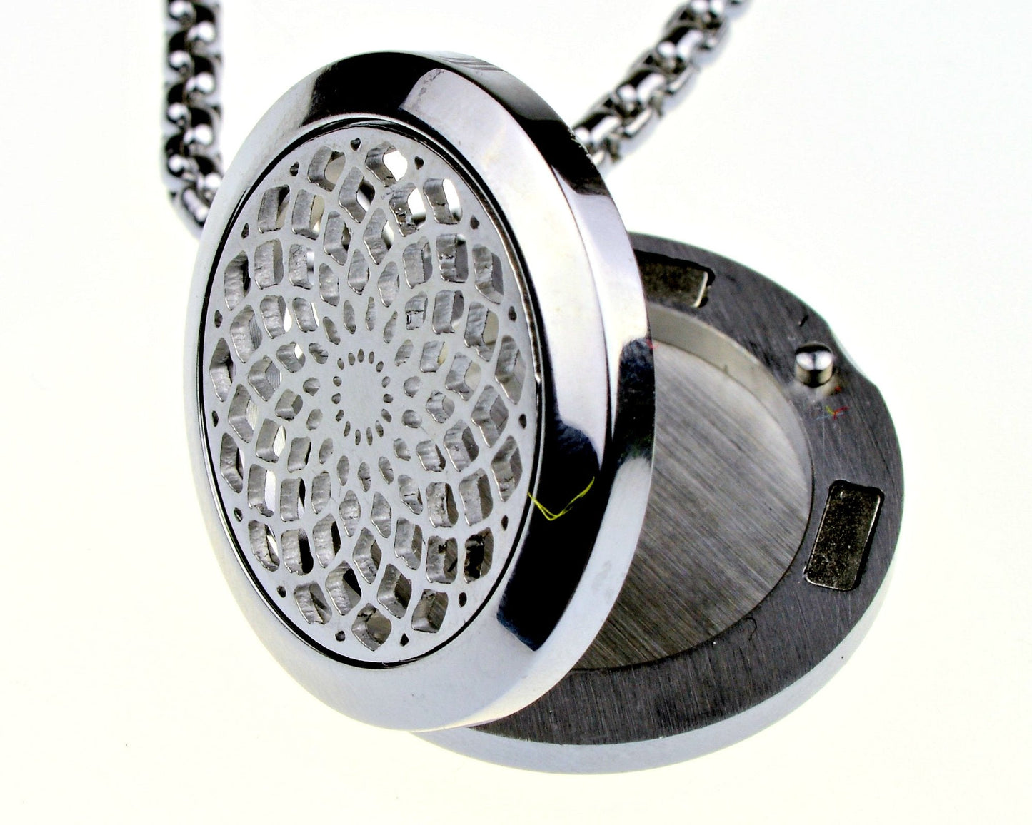 Wild Essentials Sun Mandala Essential Oil Diffuser Necklace, Stainless Steel Locket Pendant with 24 inch Chain, 12 Color Refill Pads, Customizable Color Changing Perfume Jewelry for Aromatherapy