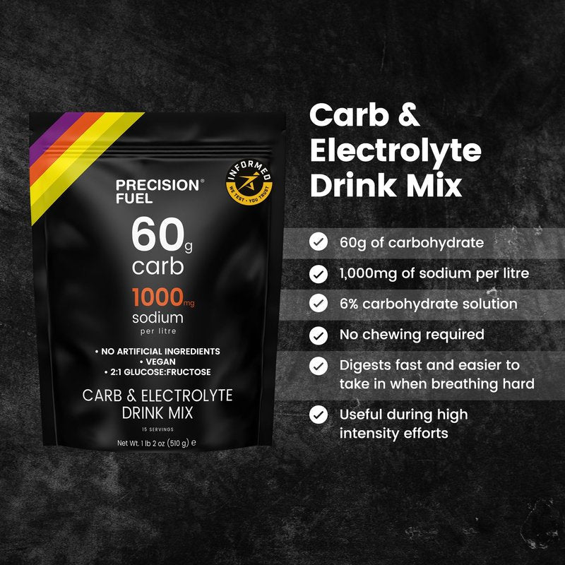 Precision Fuel PF60 Carb & Electrolyte Drink Mix Powder for Hydration & Energy - Endurance Sports Nutrition, Vegan, Hypotonic - 60g Carb, 1000mg Sodium per Litre - Mild Citrus Flavor, 1-Pack