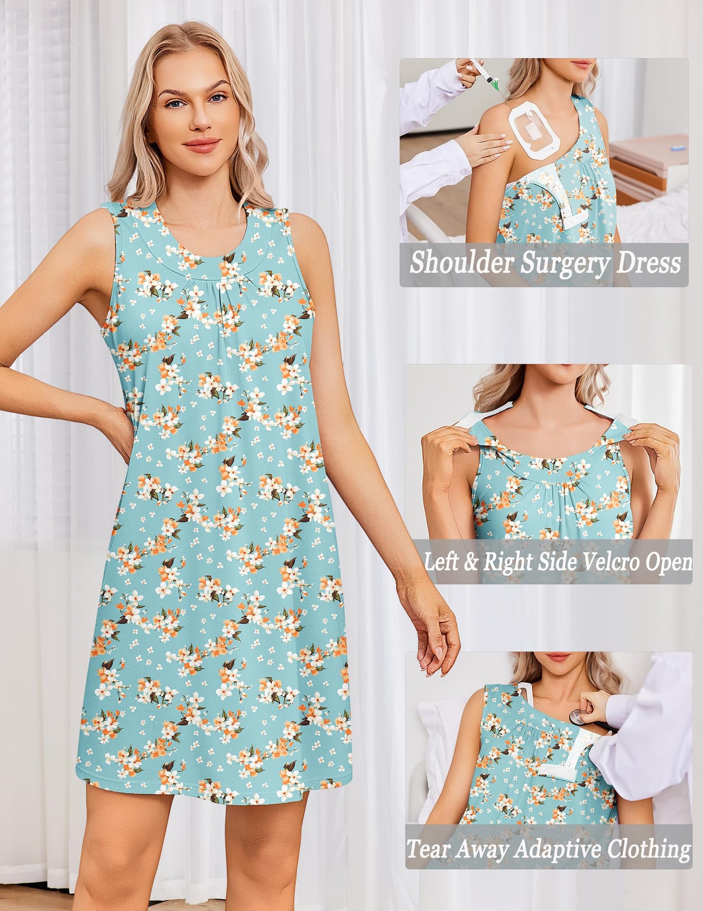 Deyeek Post Shoulder Surgery Dress Women Tearaway Sleeveless Dresses Full Open Adaptive Clothing for Port Access