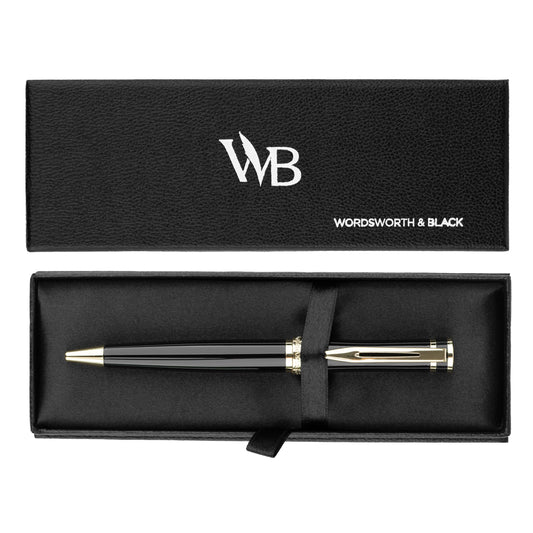 Wordsworth and Black Luxury Ballpoint Pen Set - Black Lacquer 24K Gold Finish, Refillable Fine Point, Elegant Gift for Men & Women, Includes Ink Refill, Nice Pens for Work