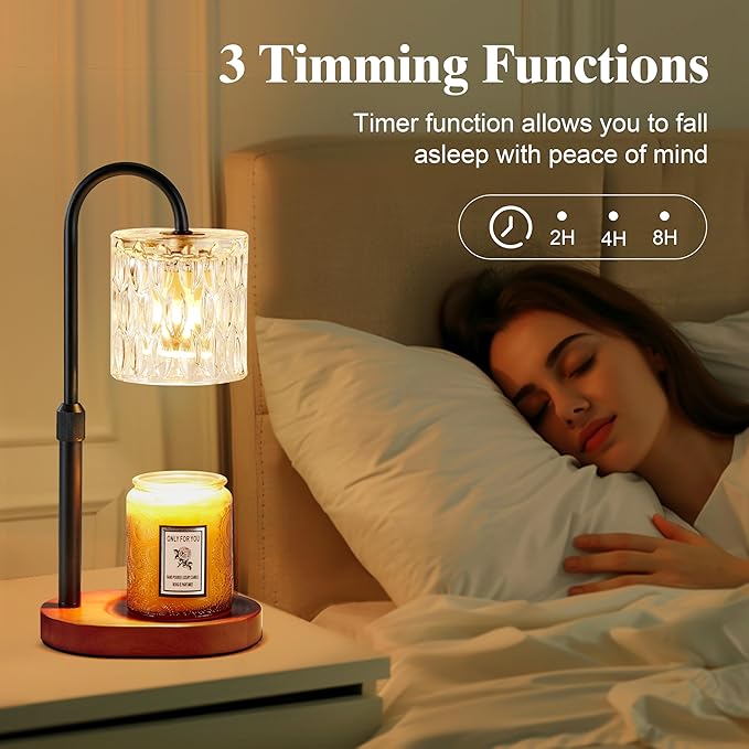 Dreamholder Electric Candle Warmer Lamp with Timer & Dimmer, Adjustable Height Wax Melt Warmer for Jar Candles, Wood Base Candle Melter, Floral Home Decor Gifts for Women, Walnut Black
