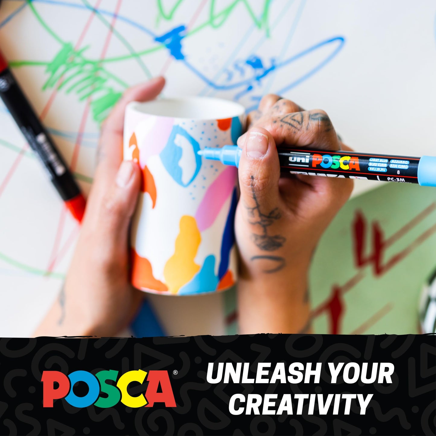 Posca Paint Markers, 3M Fine Tip Point Acrylic Paint Pens with Reversible Tips, Art Supplies For Gifts, Decorations Fabric, Metal, Glass, Wood and Canvas, Set of 16