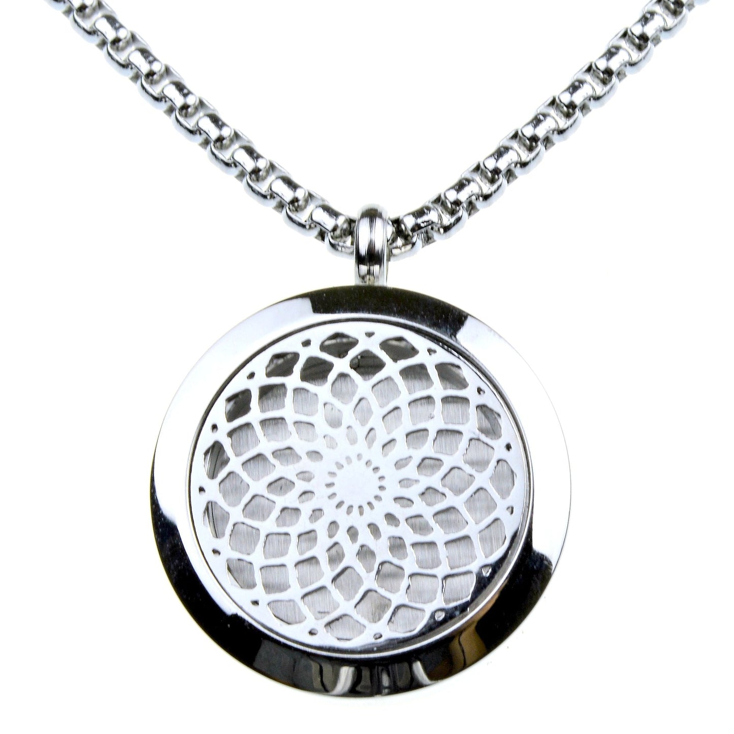 Wild Essentials Sun Mandala Essential Oil Diffuser Necklace, Stainless Steel Locket Pendant with 24 inch Chain, 12 Color Refill Pads, Customizable Color Changing Perfume Jewelry for Aromatherapy