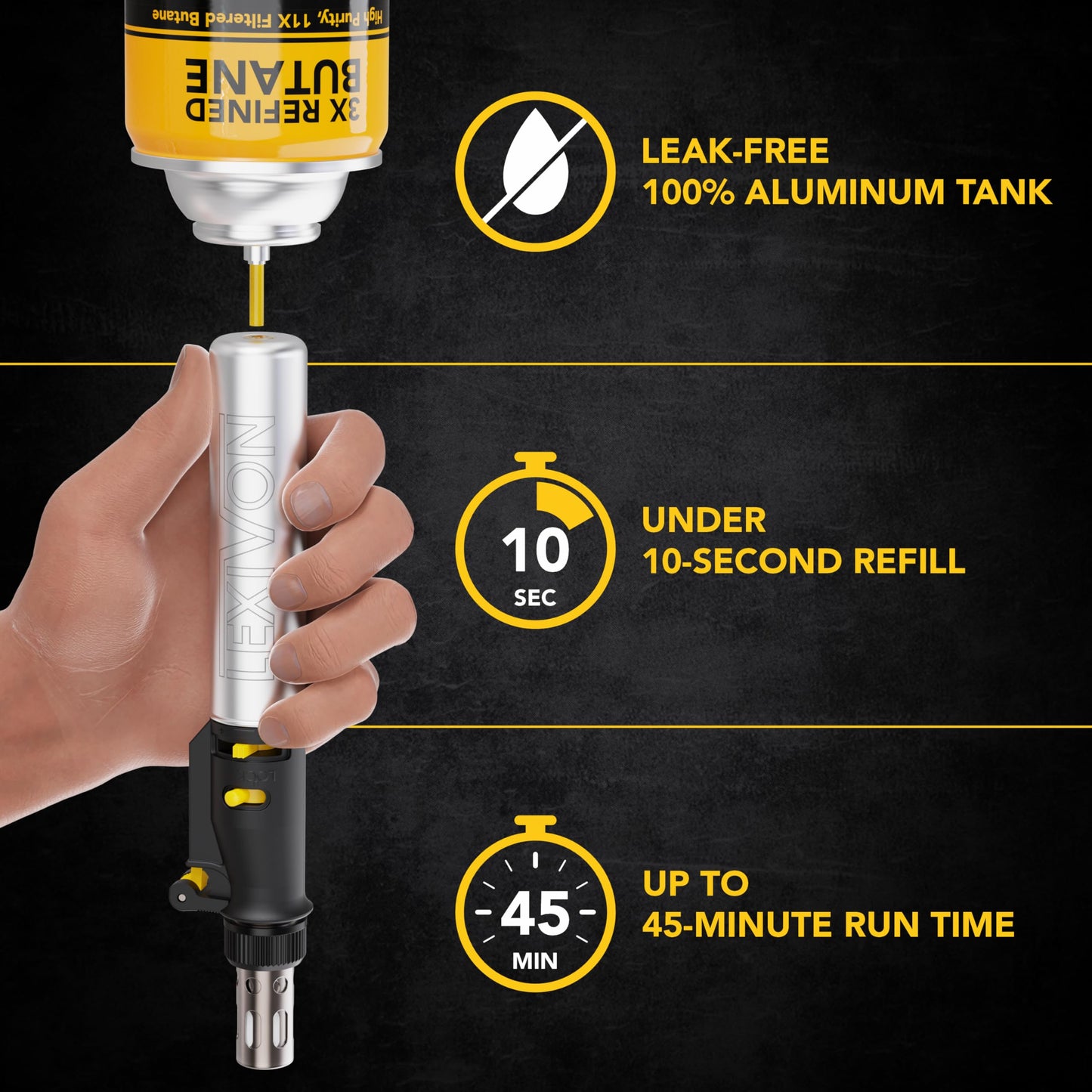 LEXIVON Butane Soldering Iron Multi-Purpose Kit | Cordless Self-Igniting Adjustable Flame 7-Tip Set | Pro Grade 125-Watt Equivalent (LX-770)