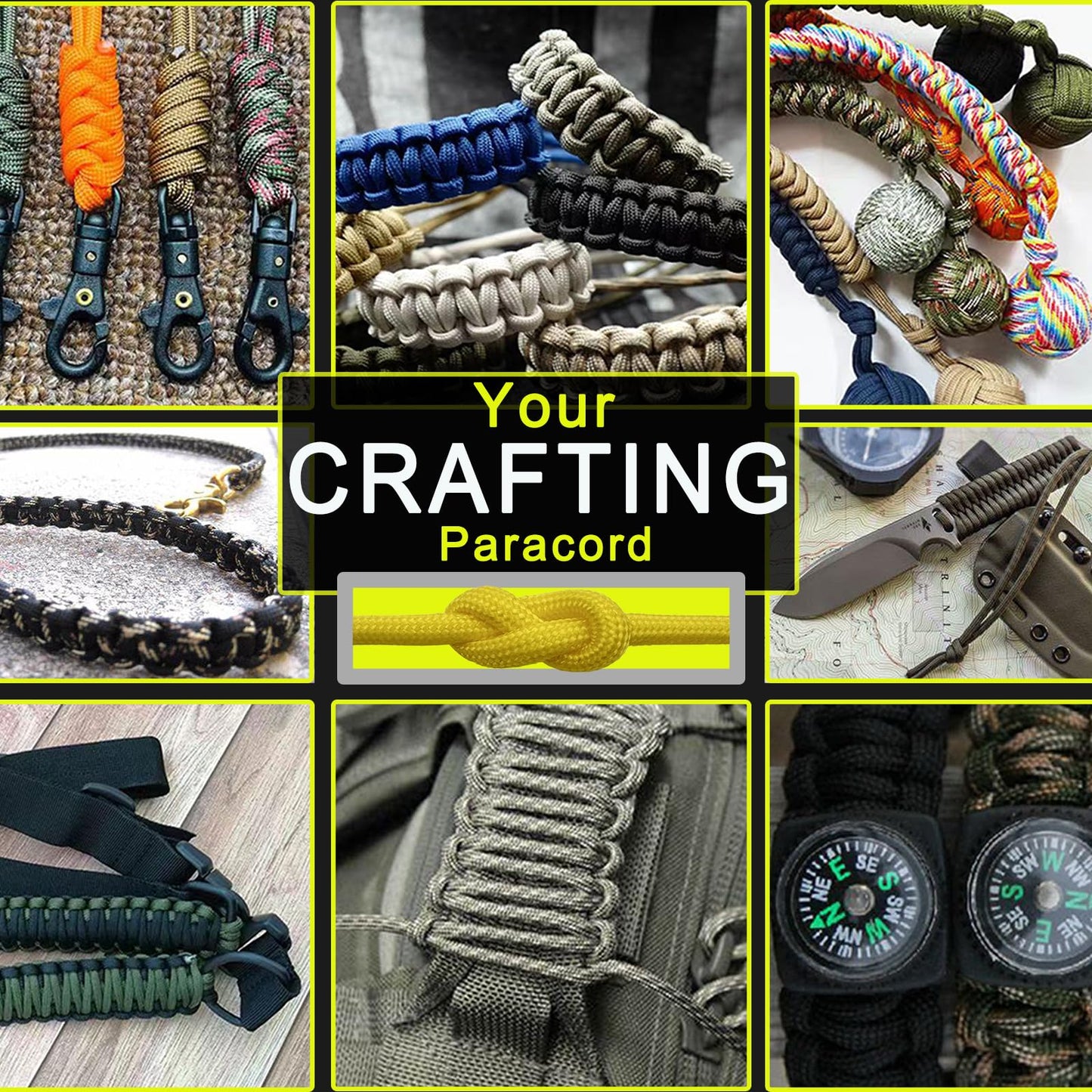 VVAAGG 1000 Paracord Rope, 50ft 12 Strand Parachute Cord for Crafting, DIY Projects, Survival Bracelets, Camping, Tent, Clothsline, Outdoor Hiking, Fishing (Yellow, 50FT)