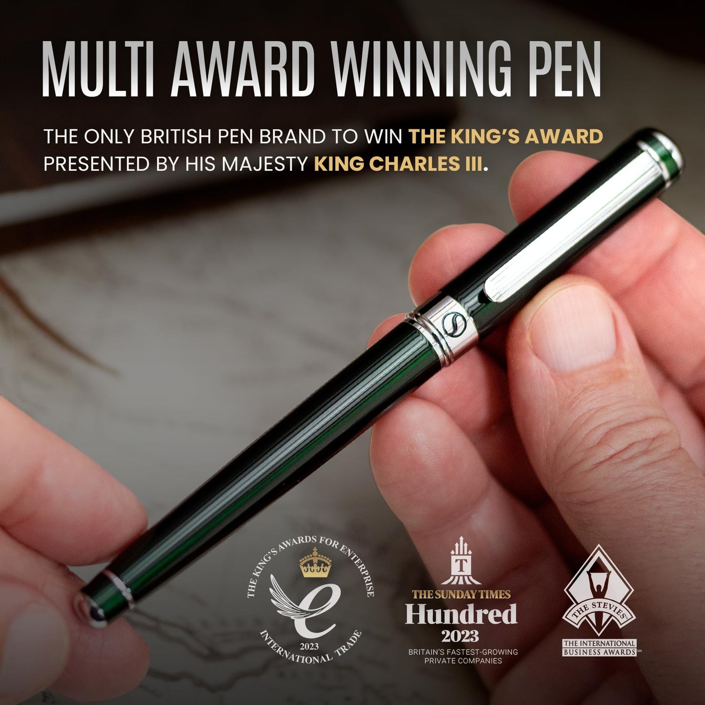 Scriveiner British Racing Green Rollerball - Stunning Luxury Pen With Chrome Finish, Schmidt Ink Refill, Best Roller Ball Pen Gift Set for Men & Women, Professional, Executive Office, Nice Pens
