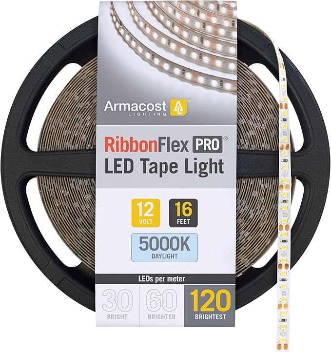 Armacost Lighting RibbonFlex Pro 12V White LED Strip Lights 120 LED/m, 5000K, 16.4 ft 163230