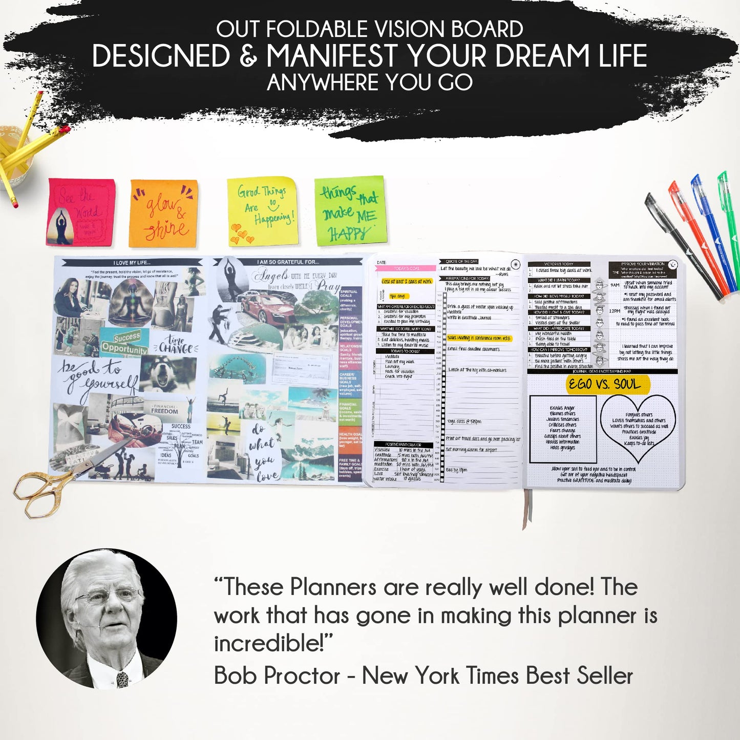 Adhd Daily Planner - A Self Care Personal Gratitude Journal to Increase Productivity and Success in Life & Work, Weekly & Monthly Undated Planner for Women and Men, Vision Board & Organizer + Stickers