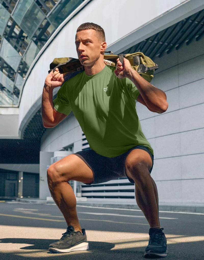 G Gradual Men's Athletic Workout T-Shirts Moisture Wicking Cooling Running Shirts Short Sleeve Performance Tee for Gym Tennis(Military Green,XXL)