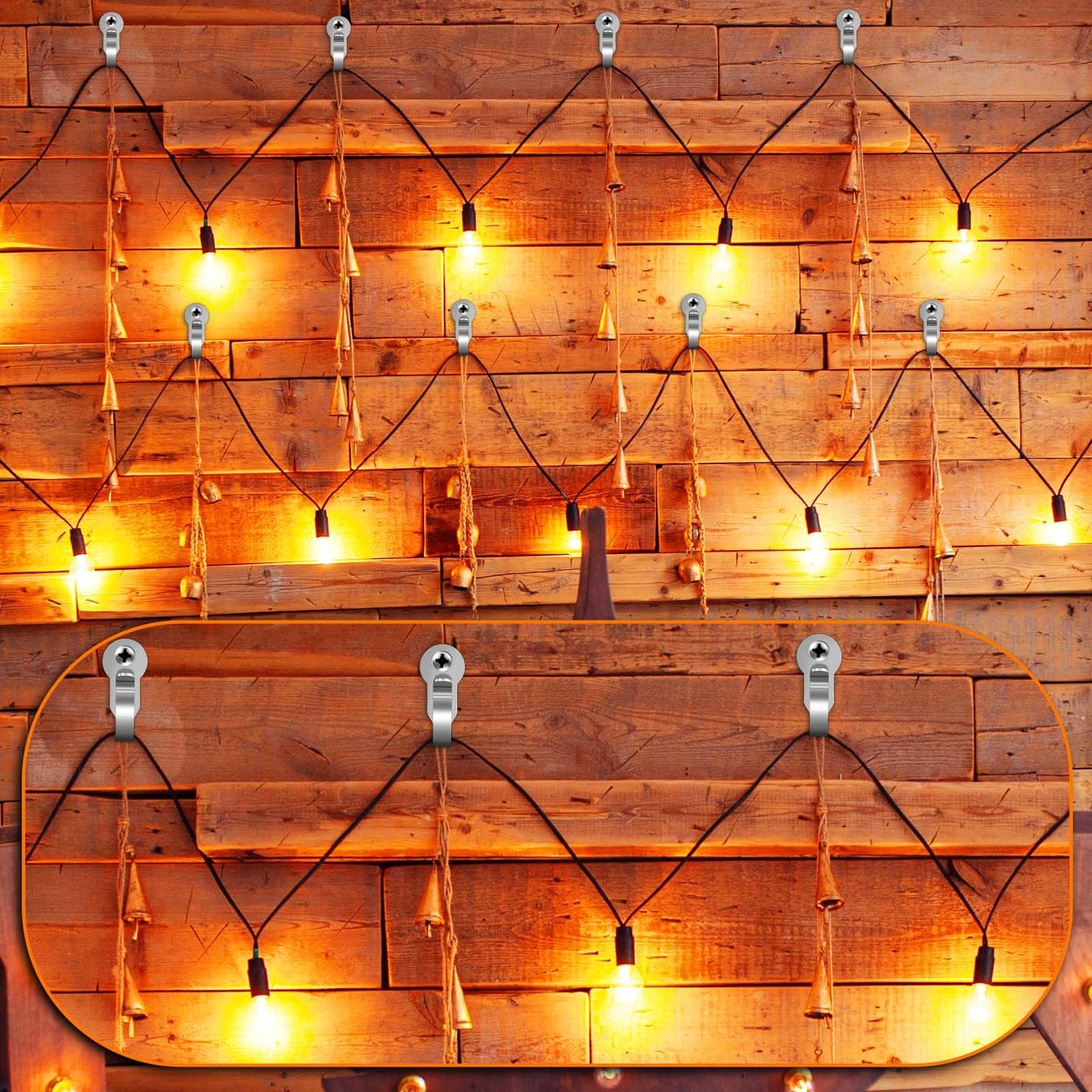 HiGift 36 Pack Light Hanger Hooks, Stainless Steel Screw in Hook for Hanging Outdoor Lights, Rope Light Clips for Christmas and Holiday Decor, Wire and Fairy Led Lights, Silver