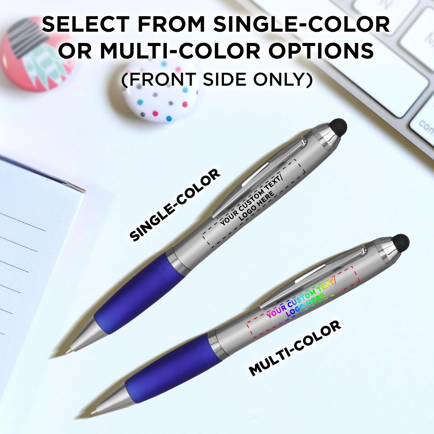 DISCOUNT PROMOS Custom Stylus Ballpoint Pens Set of 10/50/100, Personalized Bulk Pack - Black Ink, Great for Office, School, Business, Tradeshows, Events - Blue