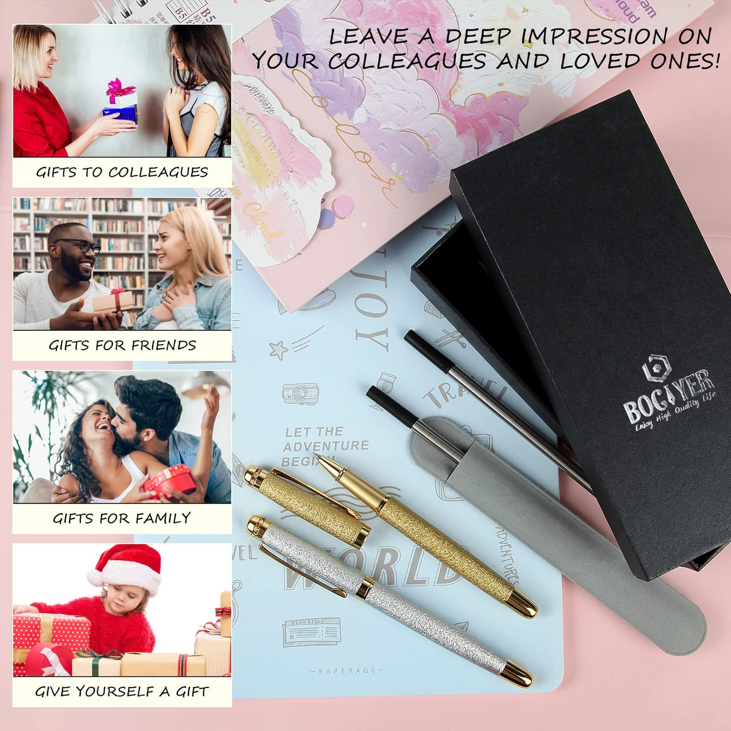BOCIYER Rollerball Liquid Ink Pens,Best Luxury Ball Pen Gift Set for Women,Black Ink Fancy Pen Refillable for Executive Office,Professional,pretty pens,cool pens,Nice cute Designer Pens(Purple)