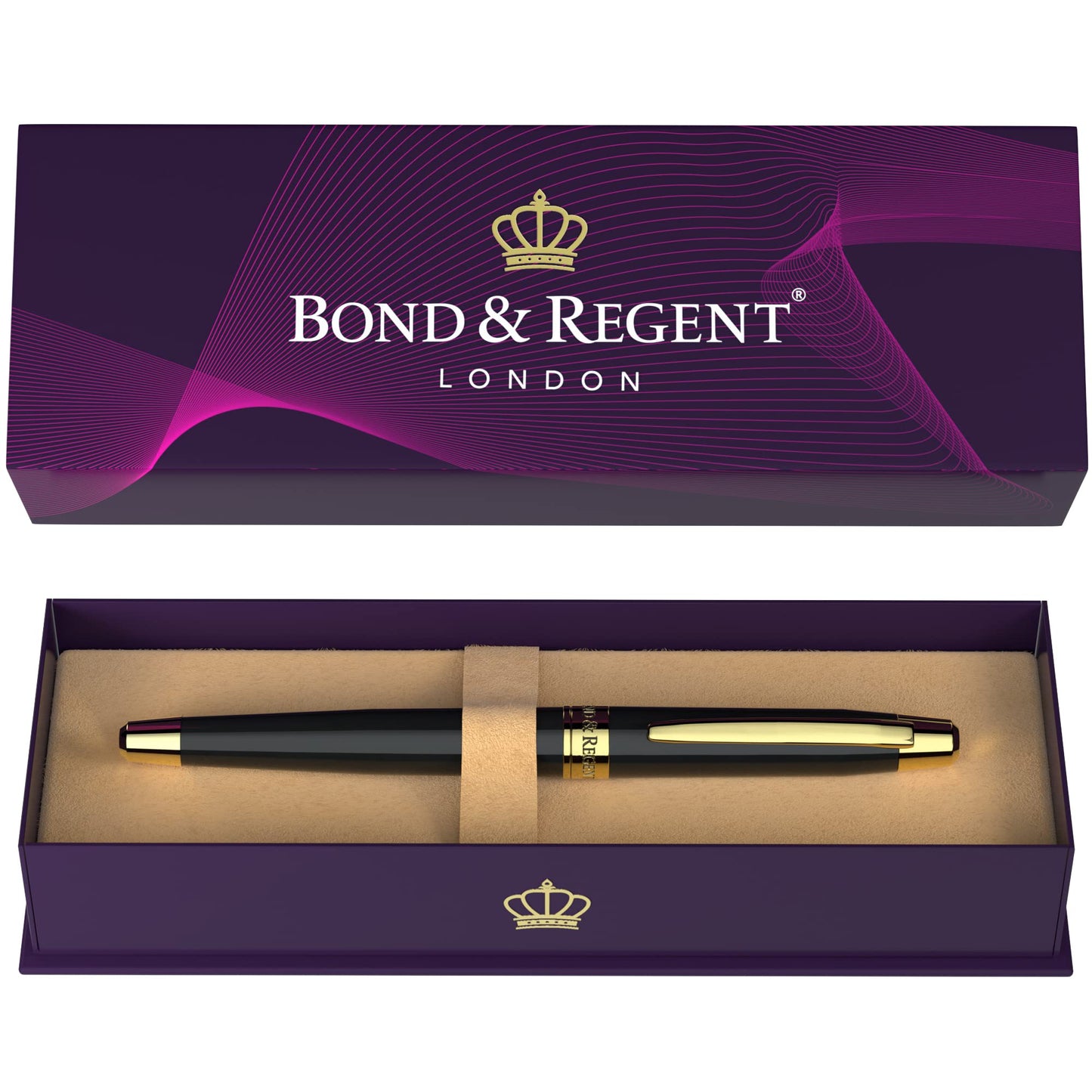 Bond & Regent 24 Karat Gold Luxury Rollerball Pen - Fancy Executive Professional Writing Gift Set for Men & Women, Nice Pens, Gloss Black
