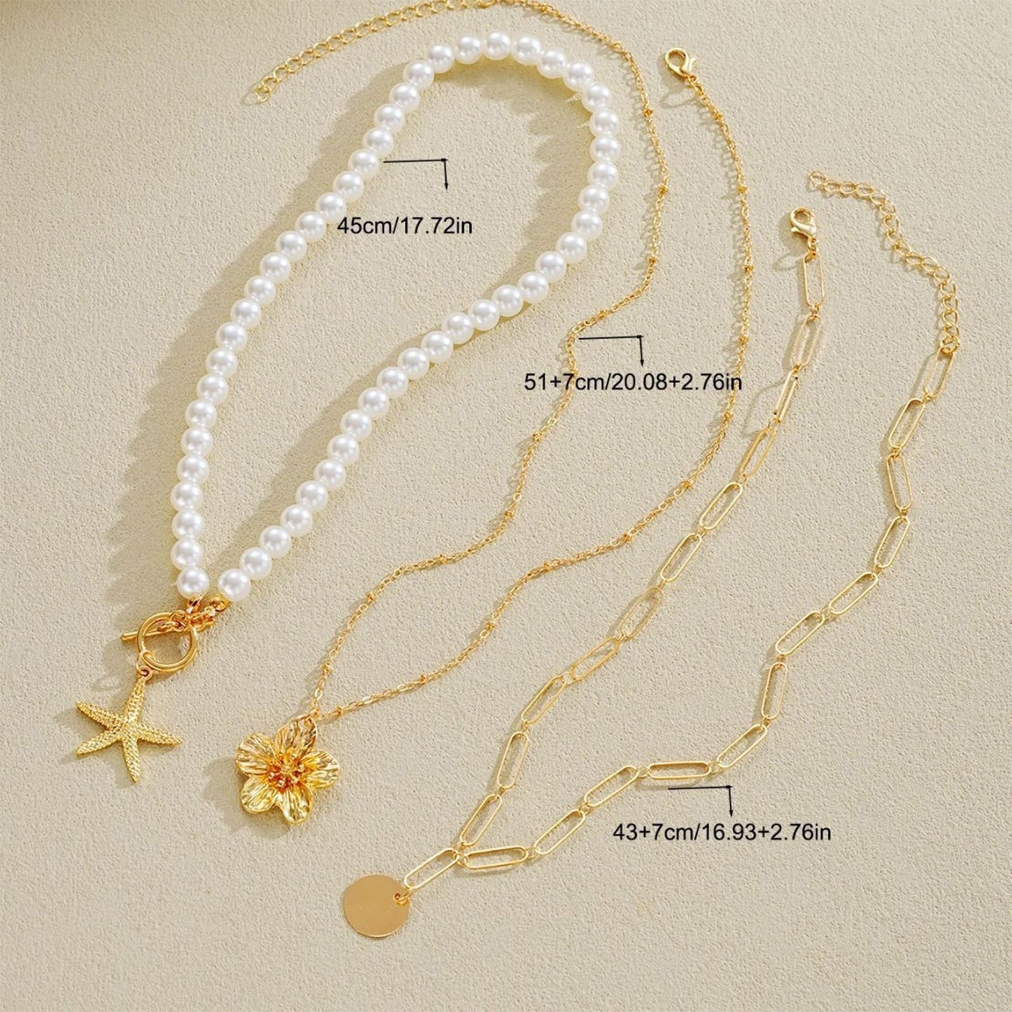 Starfish Shell Flower Necklace - Beach Jewelry for Women, Gold Coastal Charm Set, Boho Vacation Necklace, Summer Seashell Accessory