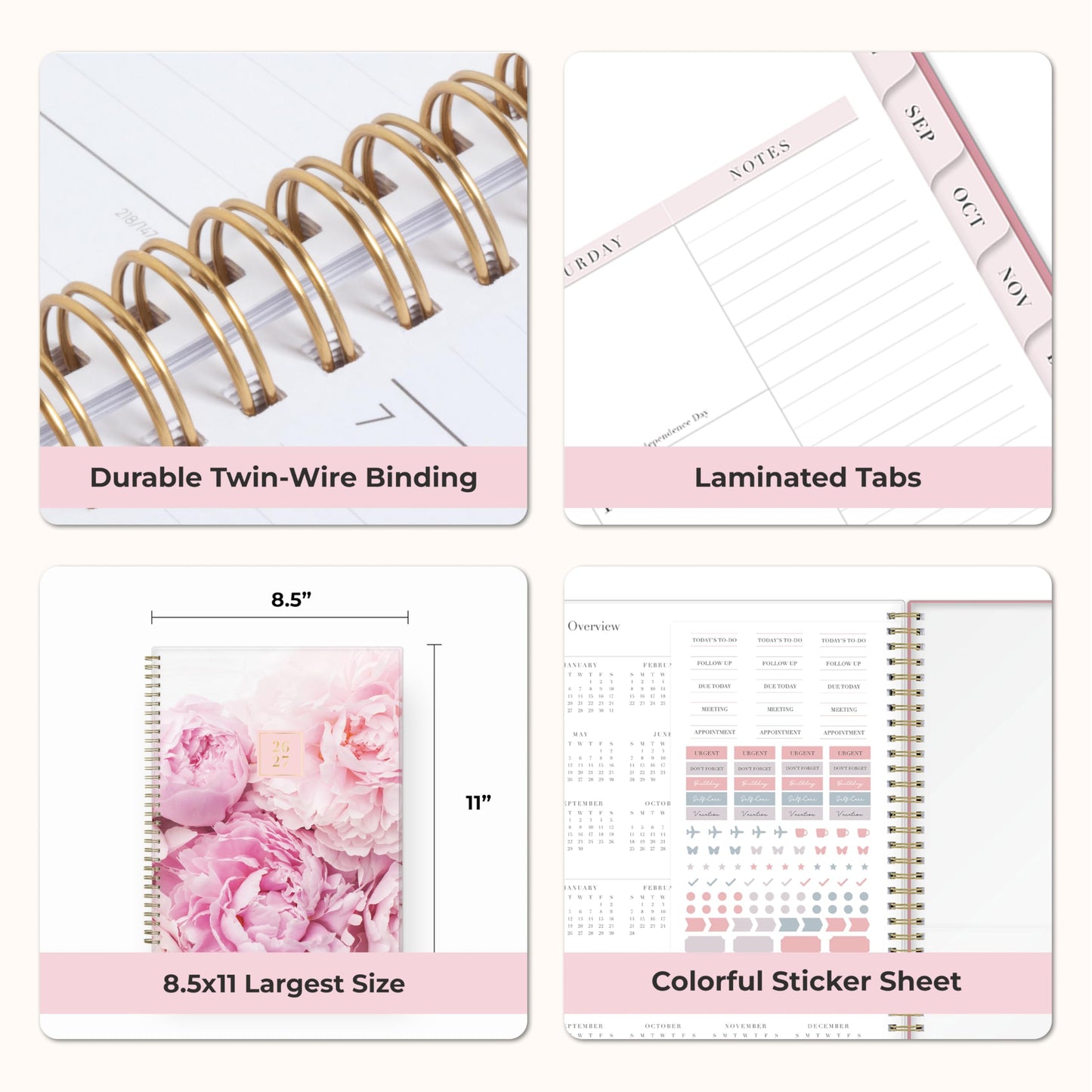 Blue Sky Rachel Parcell 2026-2027 Weekly and Monthly Academic Year Planner Calendar, July 2026 - June 2027, 8.5" x 11", Flexible Cover, Wirebound, Laminated Tabs, Storage Pocket, Includes Stickers, Peony