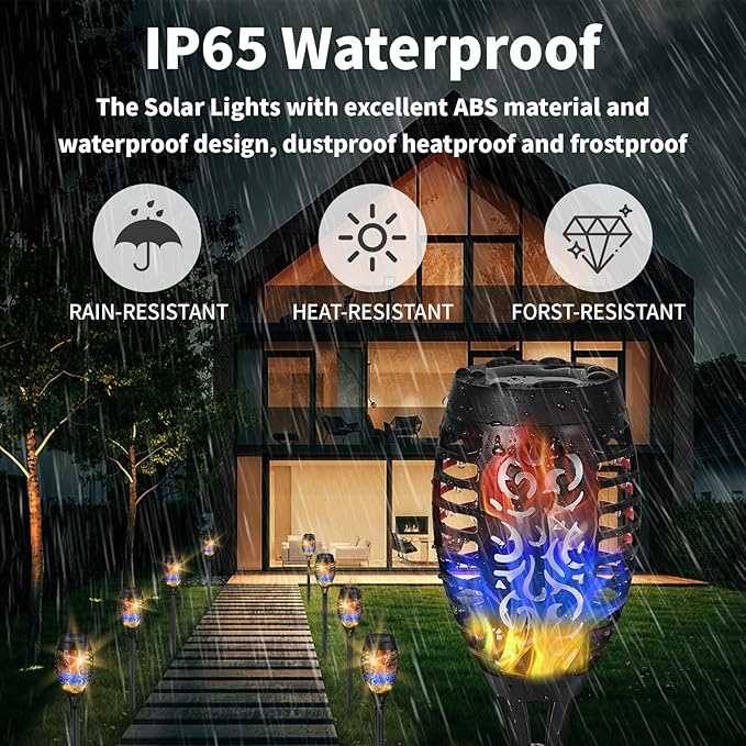 Solar Torch Lights, 6 Pack with Colorful Flickering Flame, Waterproof Tiki Torches for Outside Pathway Decorations