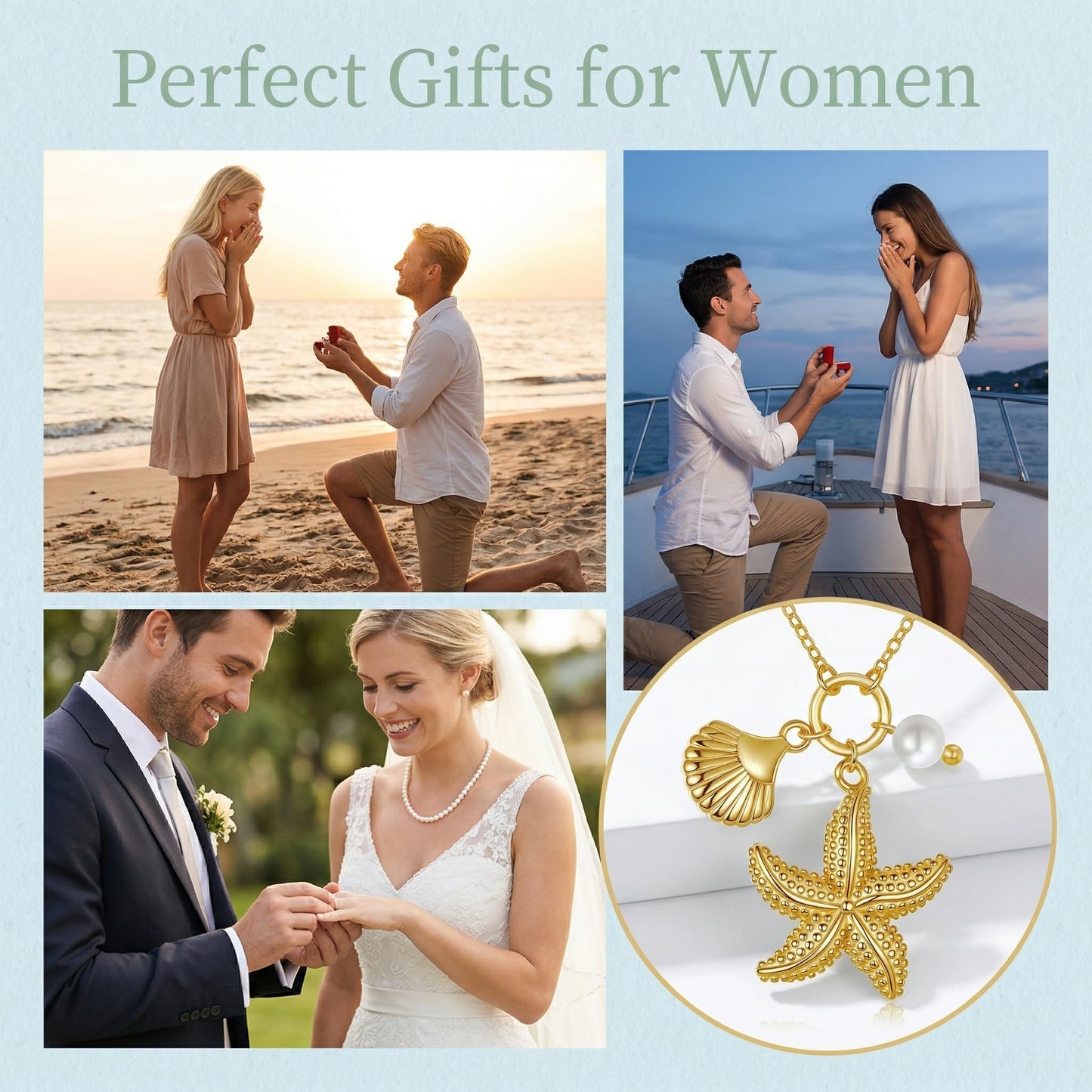 LUANIOL Starfish Necklace 18K Yellow Gold Plated Starfish Seashell Pendant Necklace Beachy Jewelry Gifts for Women